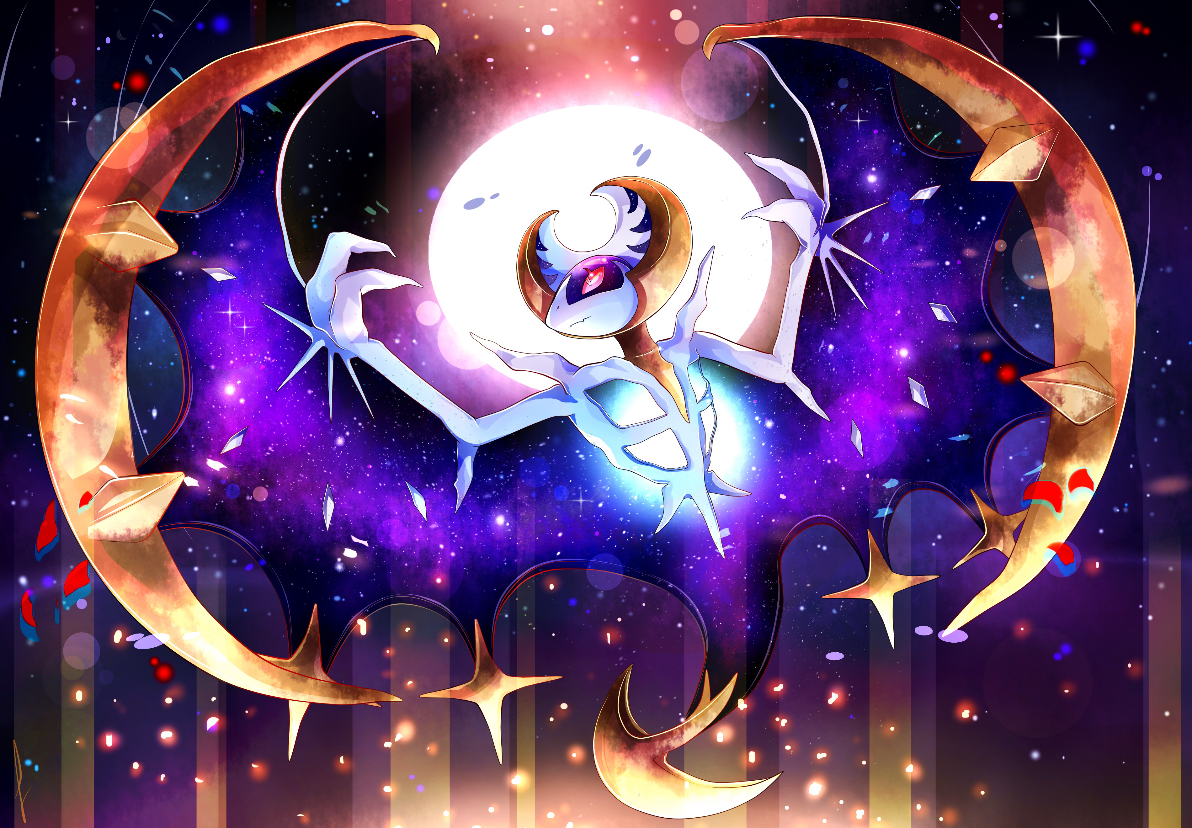 lunala wallpaper,purple,space,graphic design,fictional character,graphics