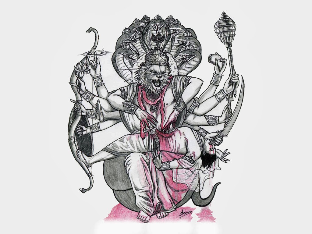 lord narasimha 3d tapeten,illustration,zeichnung,dämon,kunst,skizzieren