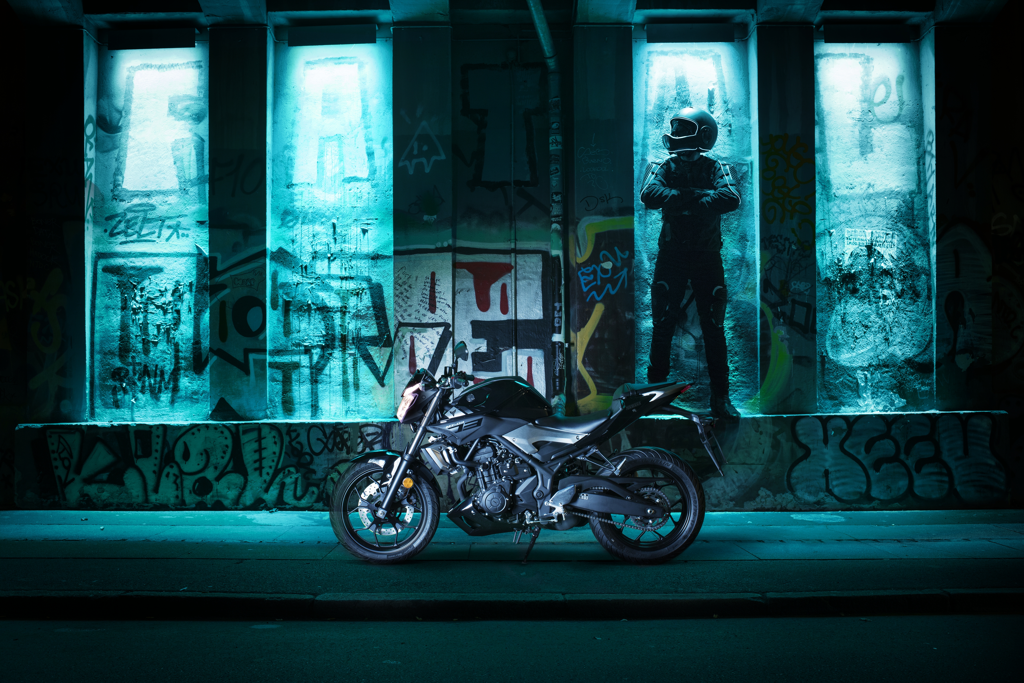 mt 03壁紙,青い,光,車両,オートバイ,夜