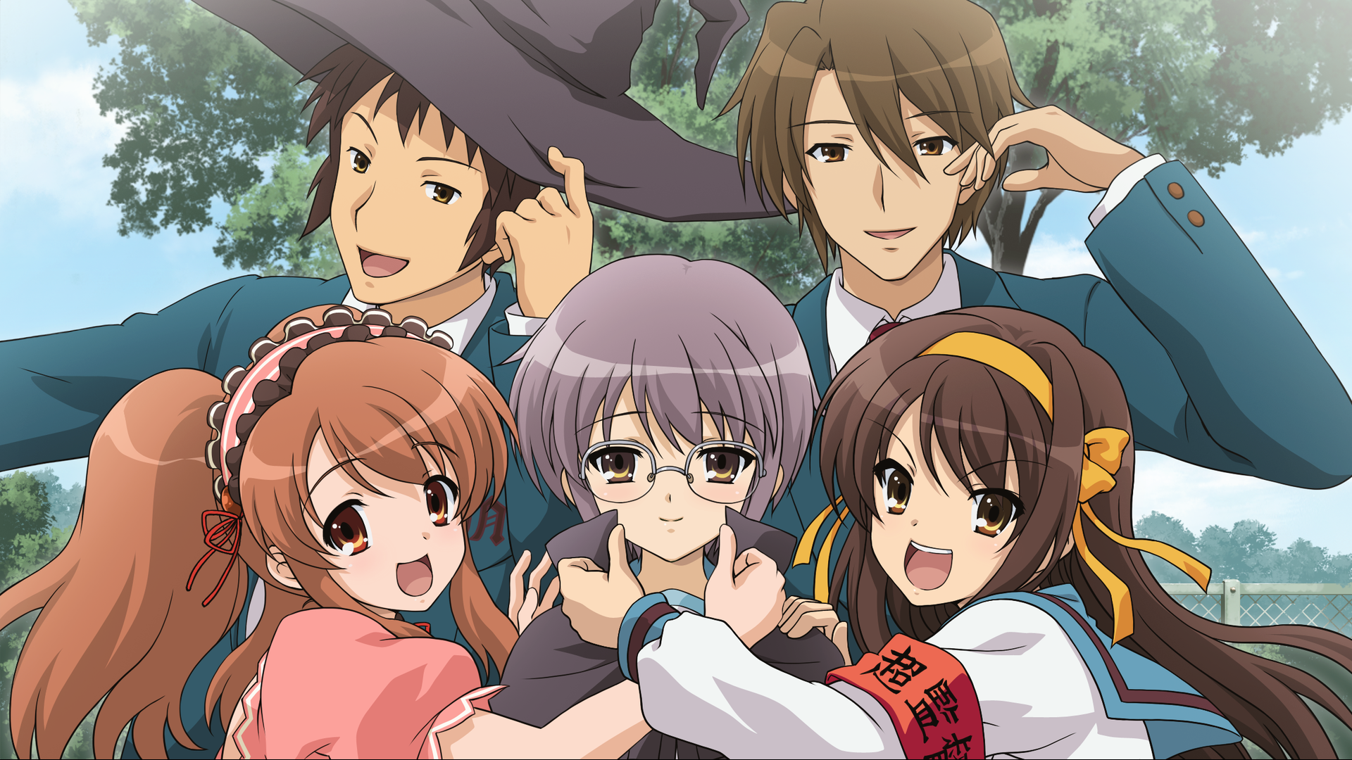 haruhi suzumiya tapete,karikatur,anime,animierter cartoon,animation,himmel