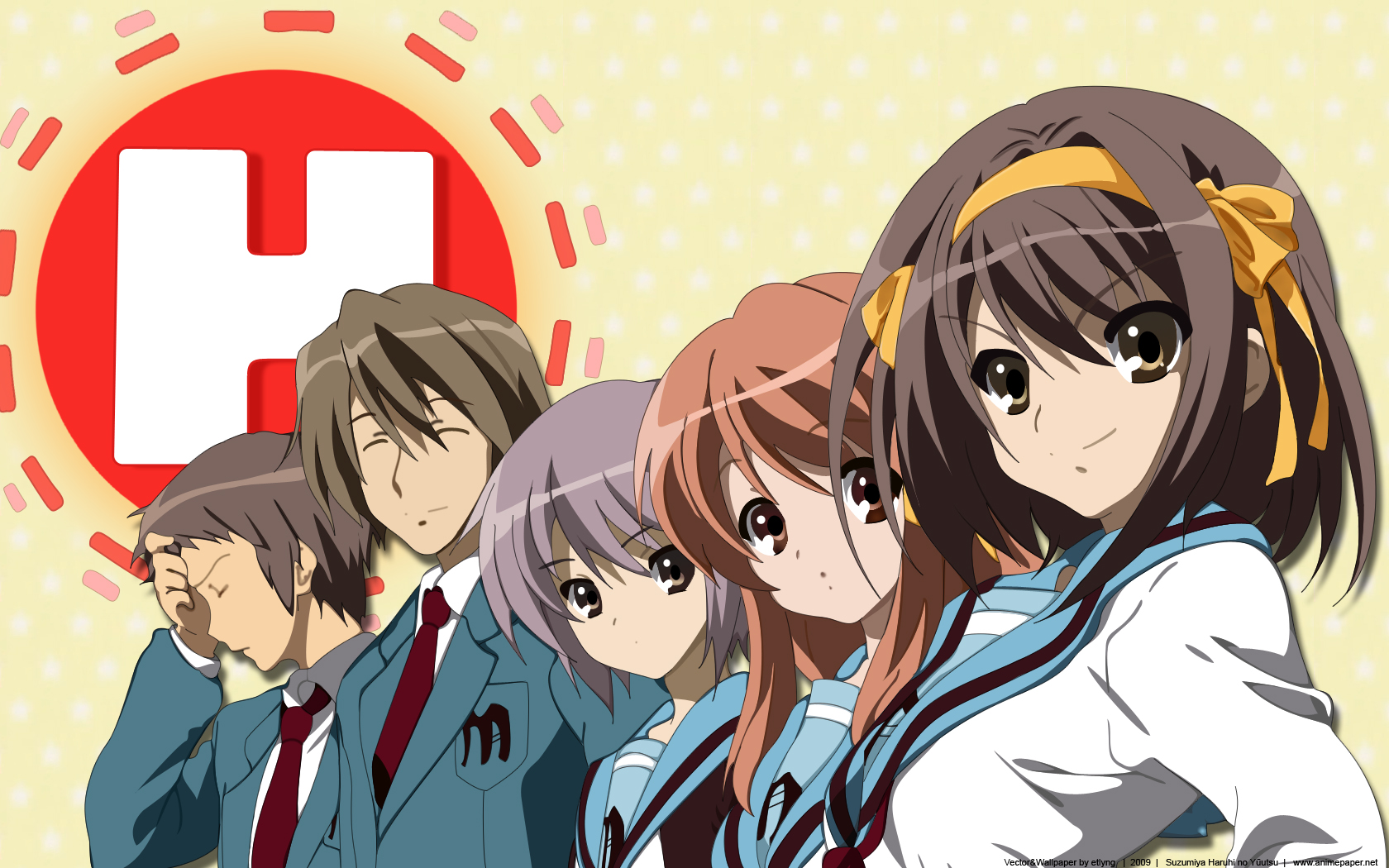 carta da parati haruhi suzumiya,cartone animato,anime,animazione,illustrazione,capelli castani