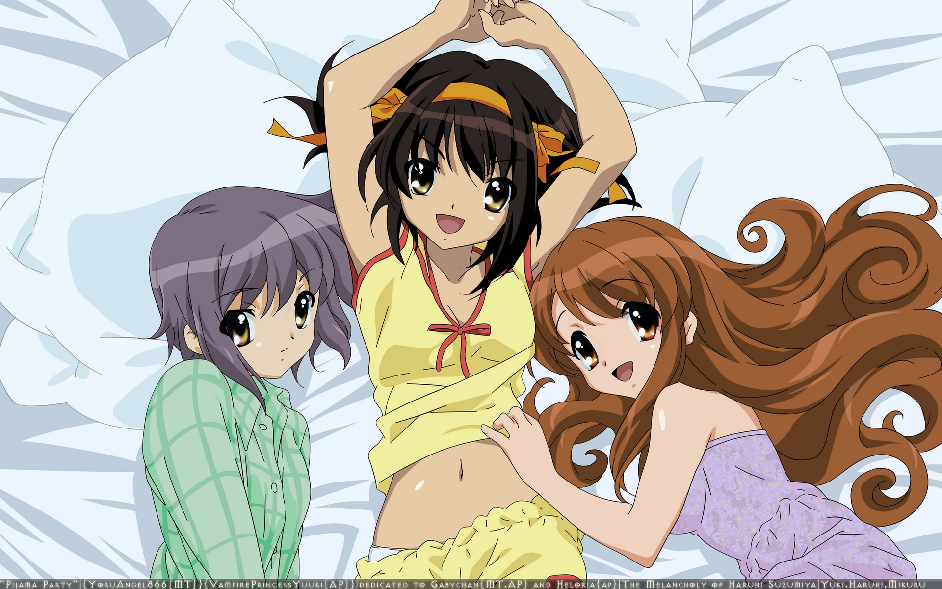 haruhi suzumiya wallpaper,cartoon,anime,cg artwork,illustration,brown hair