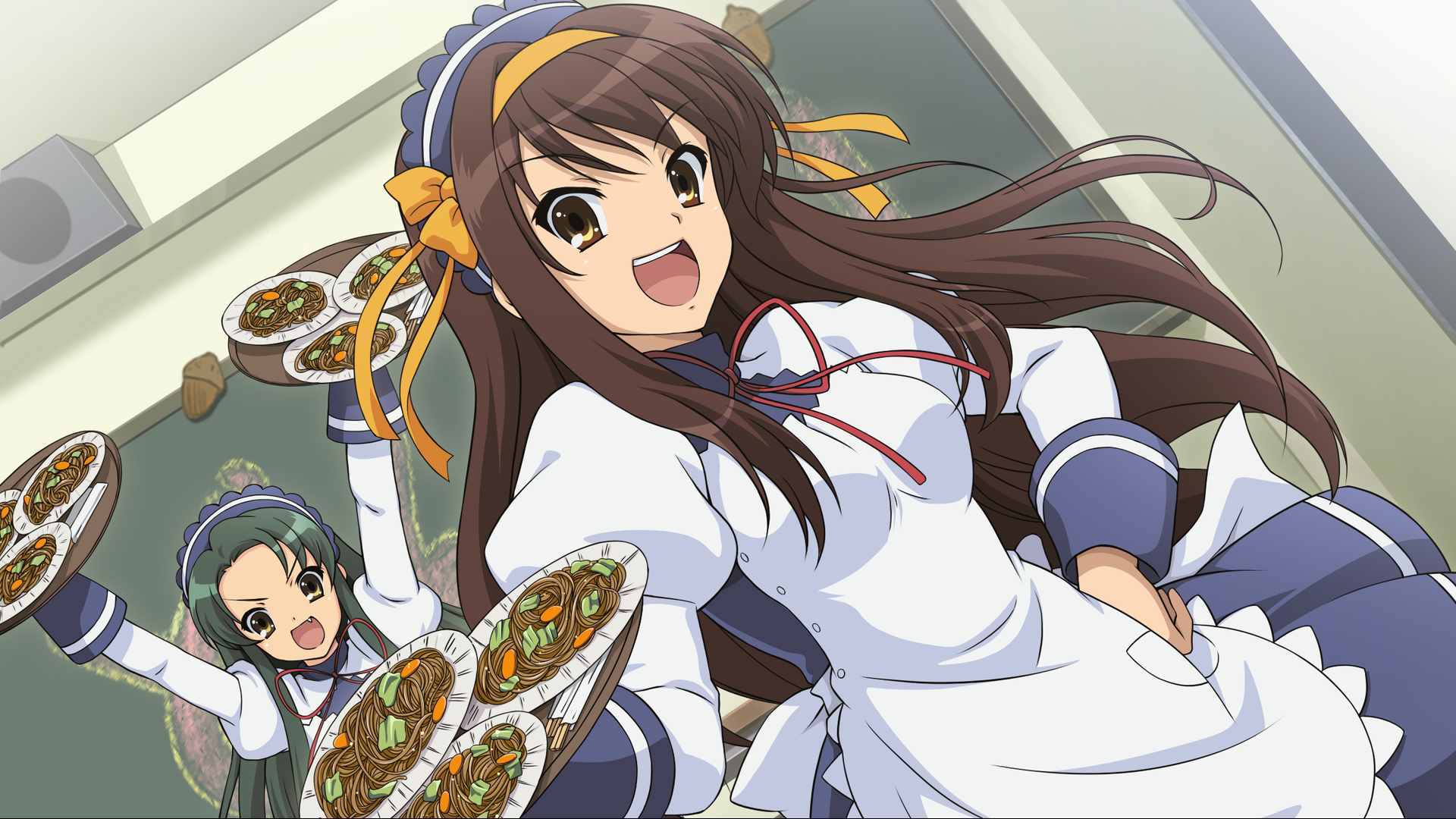 haruhi suzumiya tapete,karikatur,anime,frisur,illustration,braune haare