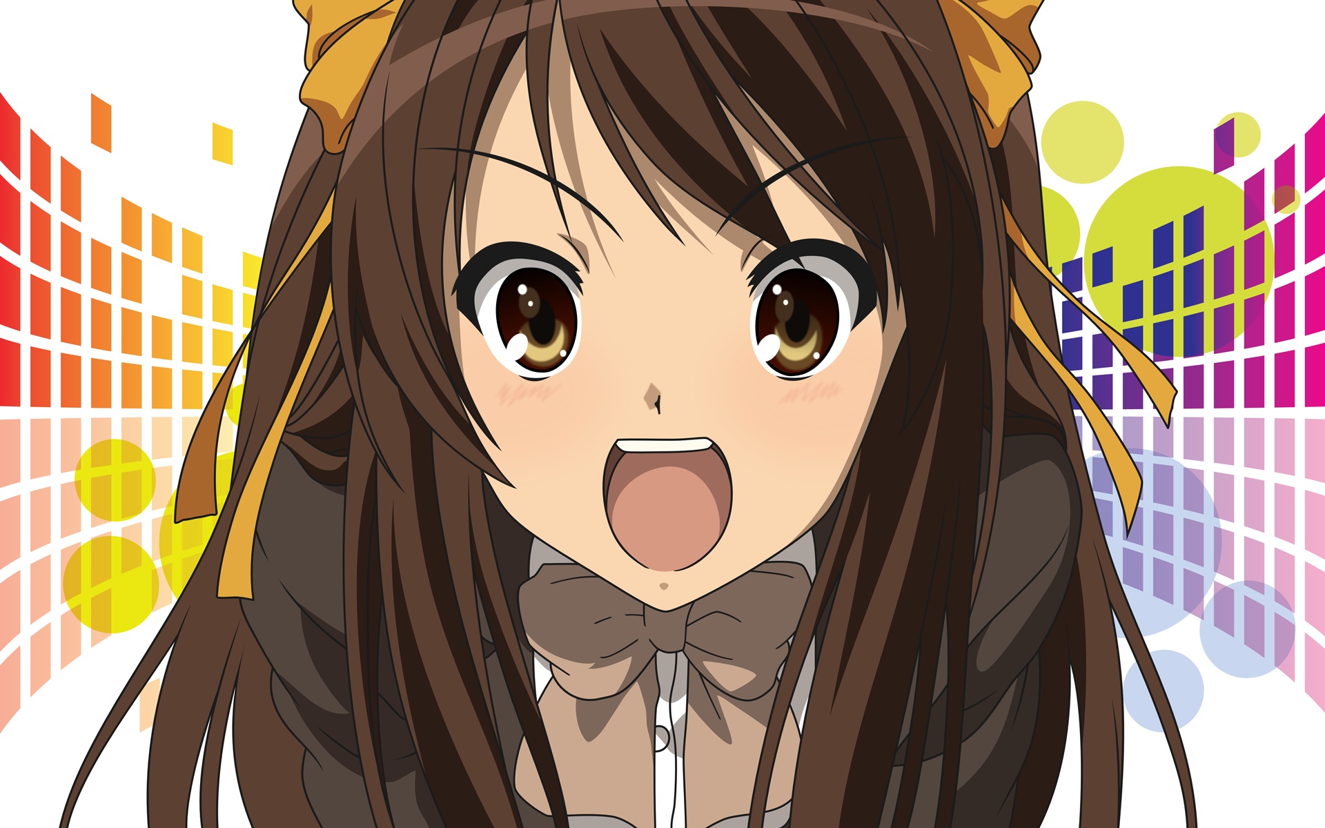 haruhi suzumiya wallpaper,hair,cartoon,anime,hairstyle,brown hair