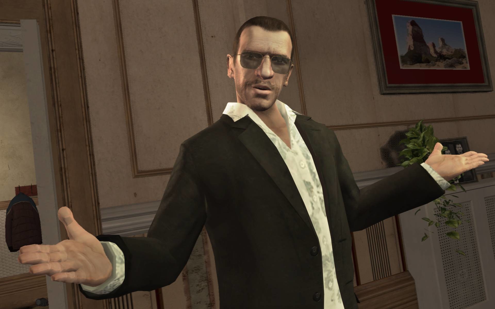 fond d'écran niko bellic,costume,geste,main,parler en public,discours