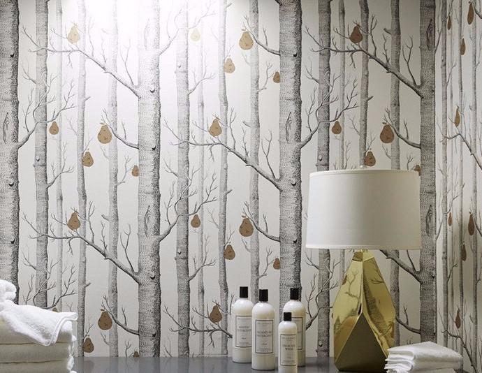 woods and pears wallpaper,curtain,interior design,wallpaper,wall,tree