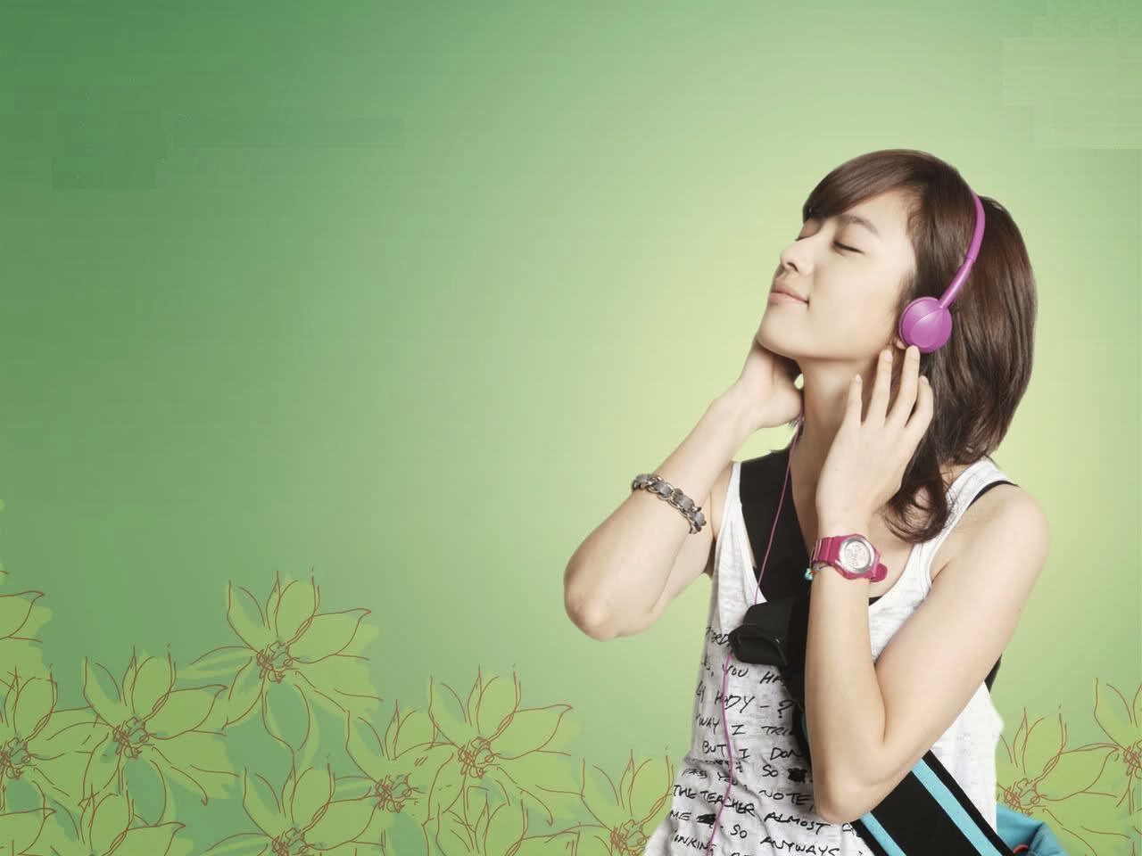 sfondo di han hyo joo,verde,equipaggiamento audio,bellezza,cantante,contento