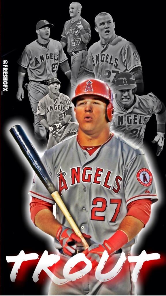 fondo de pantalla de mike trout,uniforme de beisbol,jugador de baseball,béisbol,jersey,póster