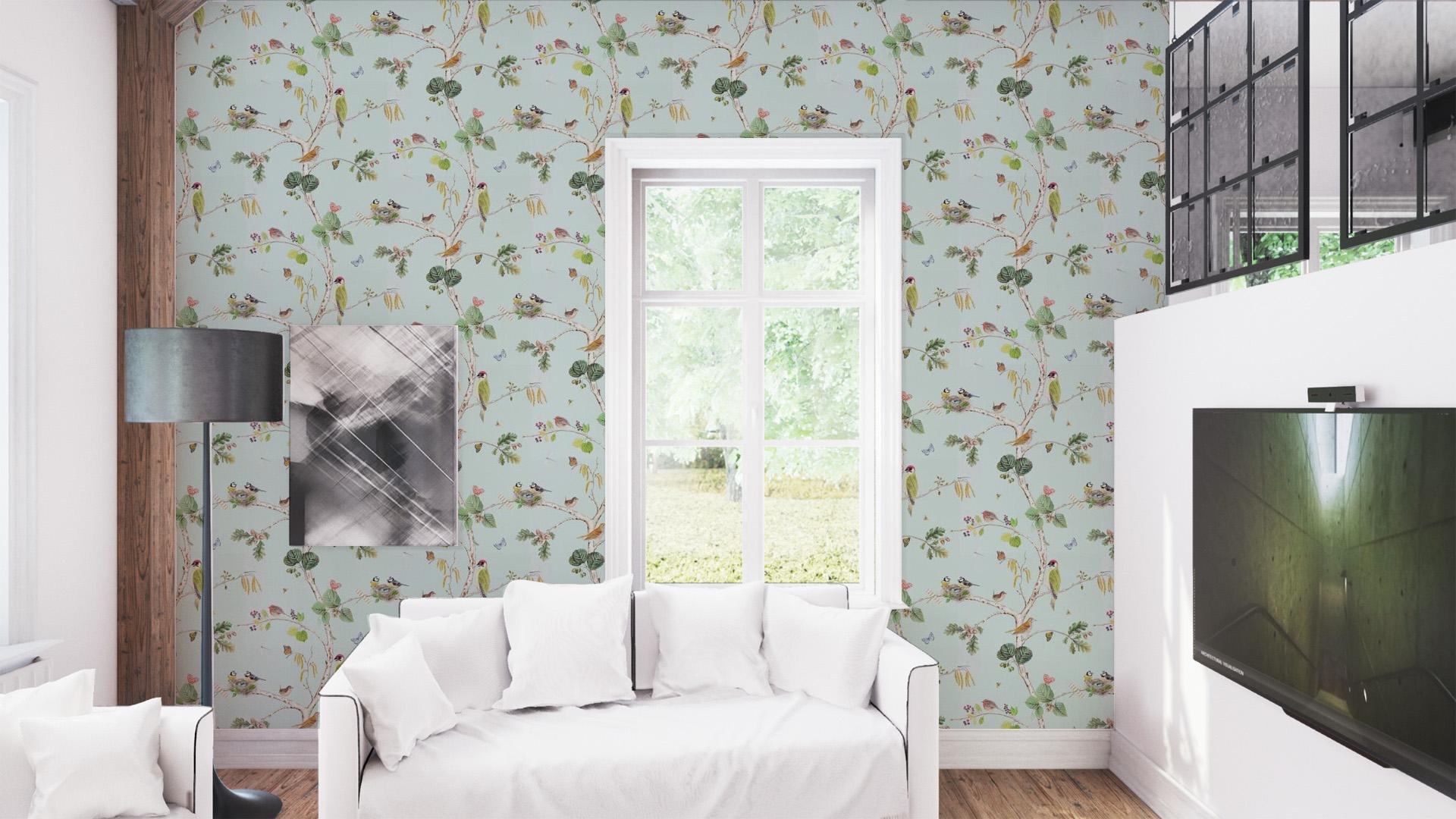 sanderson woodland chorus wallpaper,wallpaper,room,wall,interior design,property