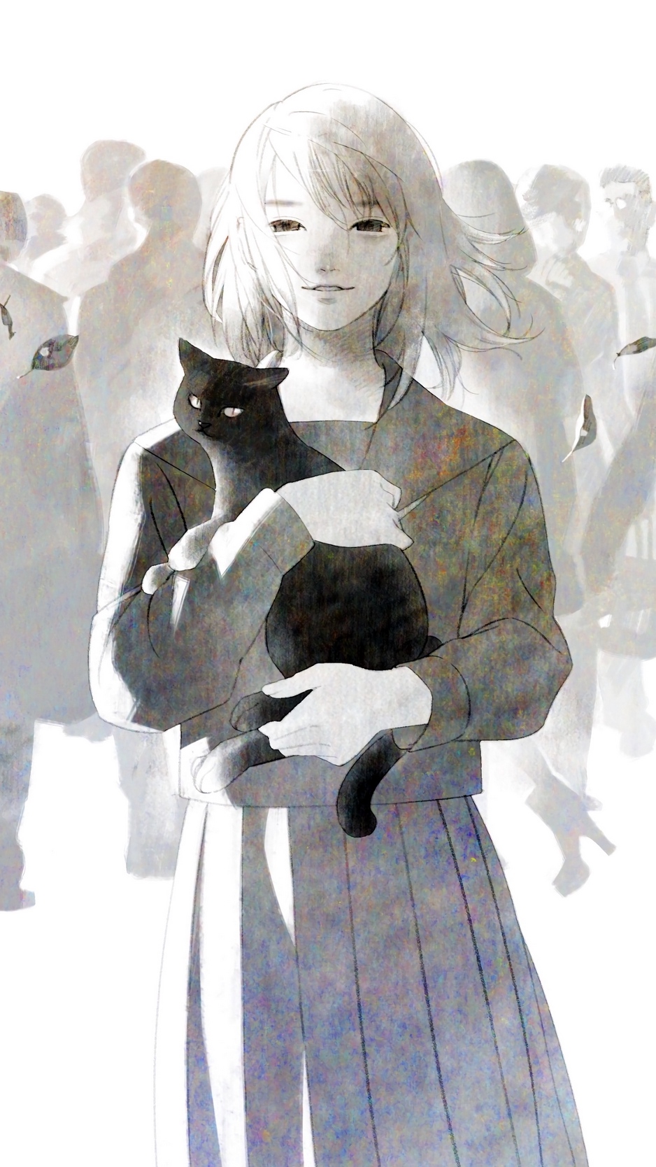 anime wallpaper iphone,cat,illustration,fashion illustration,black and white,felidae