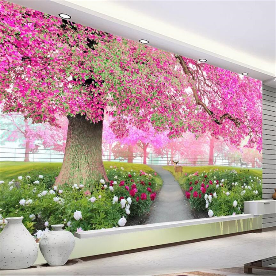 wallpaper bunga,pink,tree,wall,flower,mural