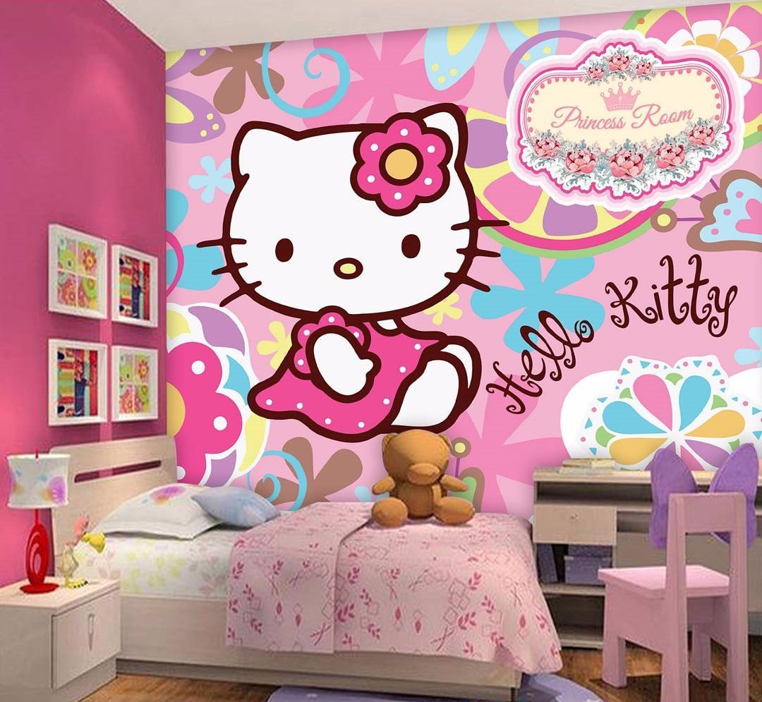 wallpaper cantik,pink,room,wall sticker,wall,furniture