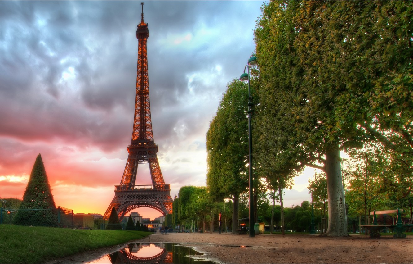 eiffel tower wallpaper,landmark,tower,spire,sky,tree