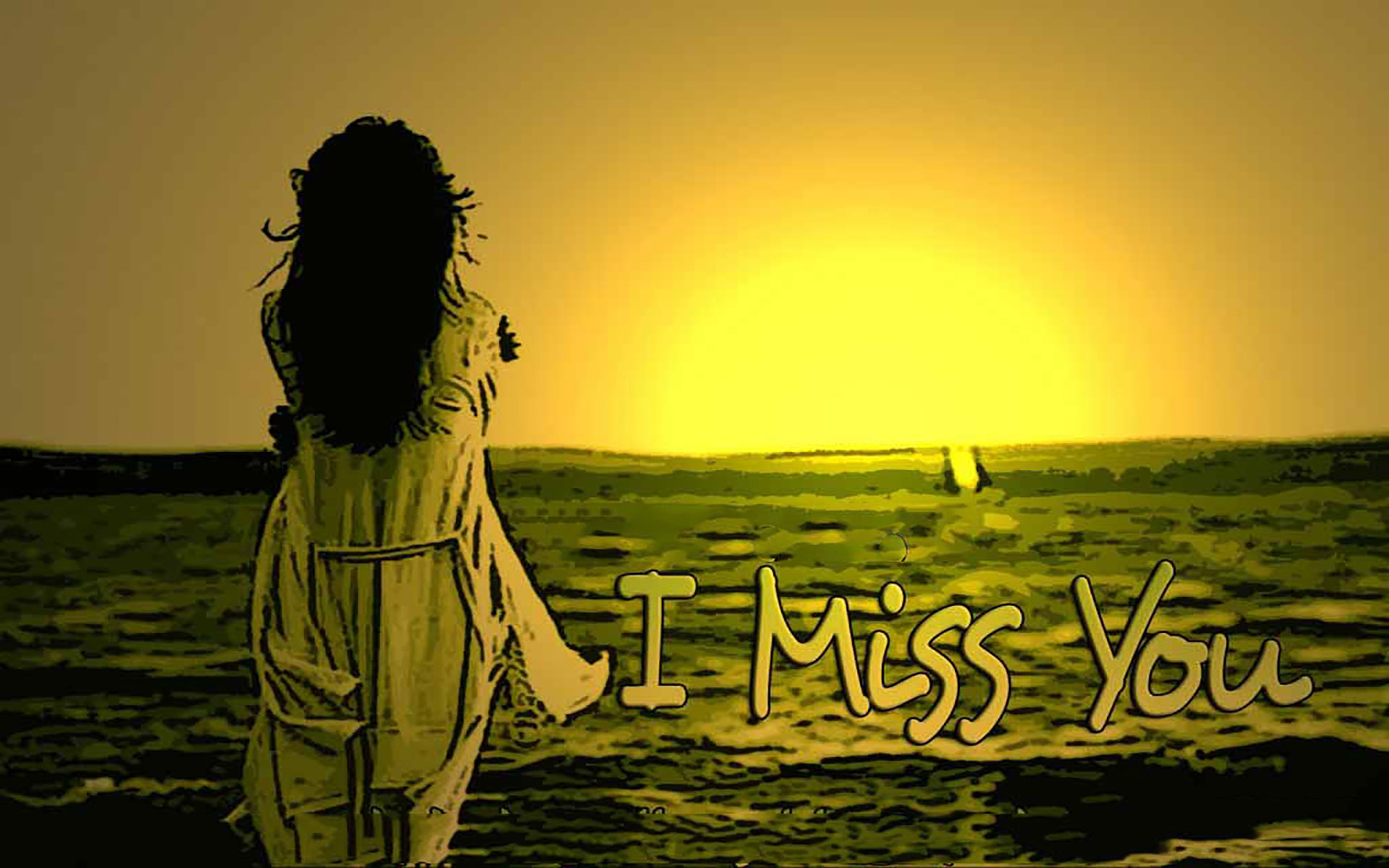 miss u wallpaper,people in nature,water,sky,horizon,yellow