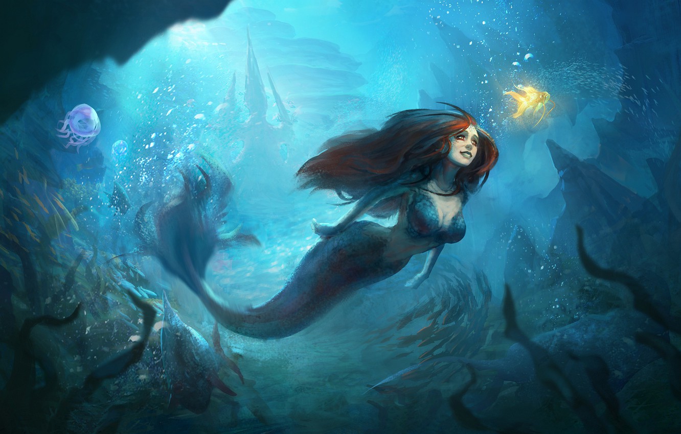 mermaid wallpaper,cg artwork,underwater,fictional character,mythical creature,illustration