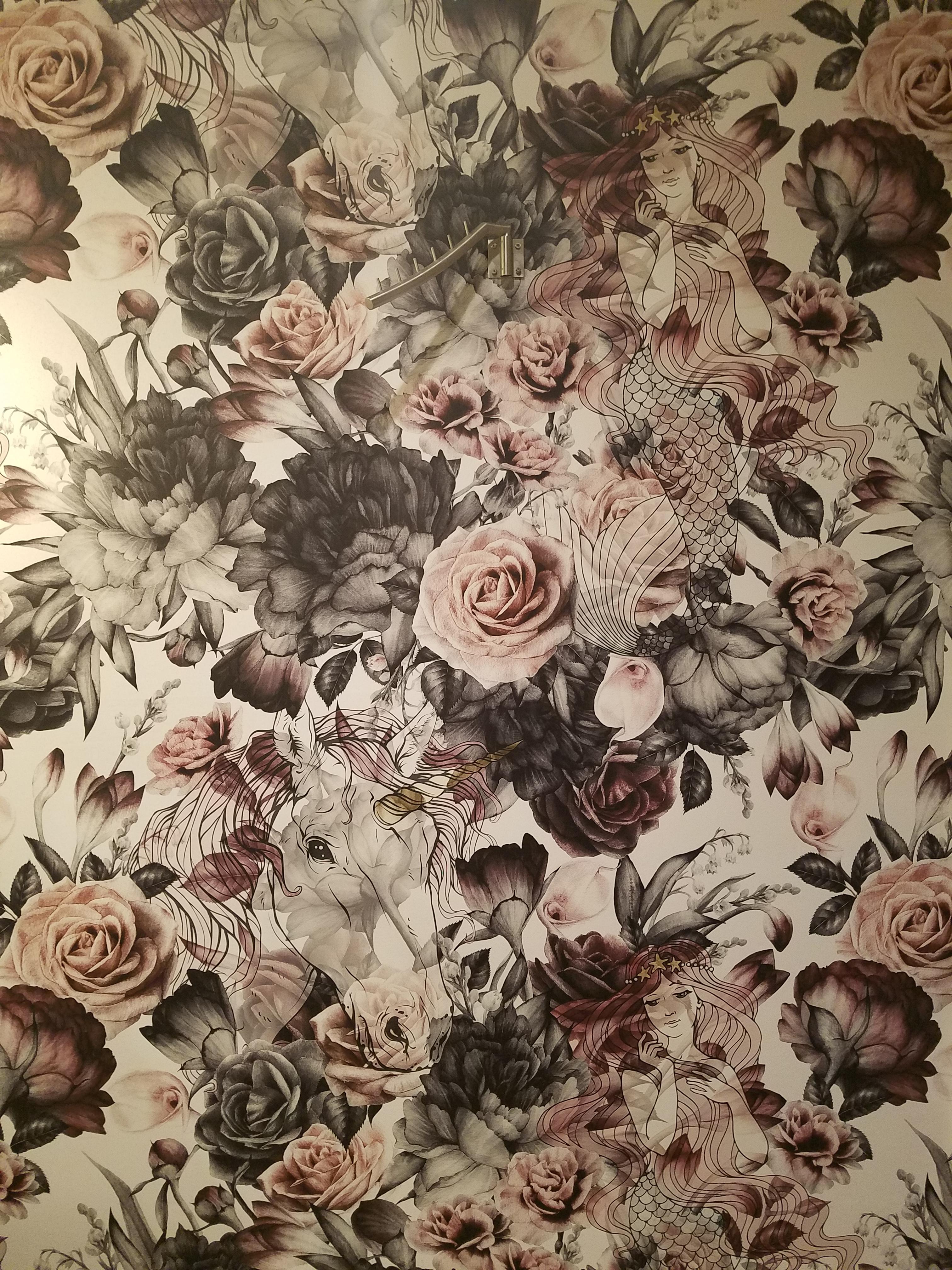 mermaid wallpaper,pattern,floral design,textile,rose,brown
