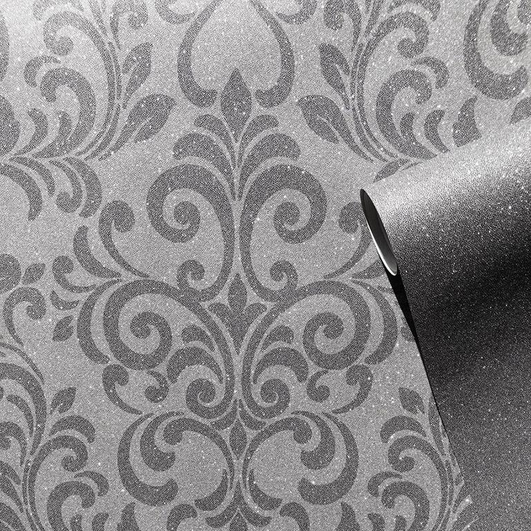 Lipsy London Luxe Damask Charcoal Glitter Wallpaper Lipsy London Luxe