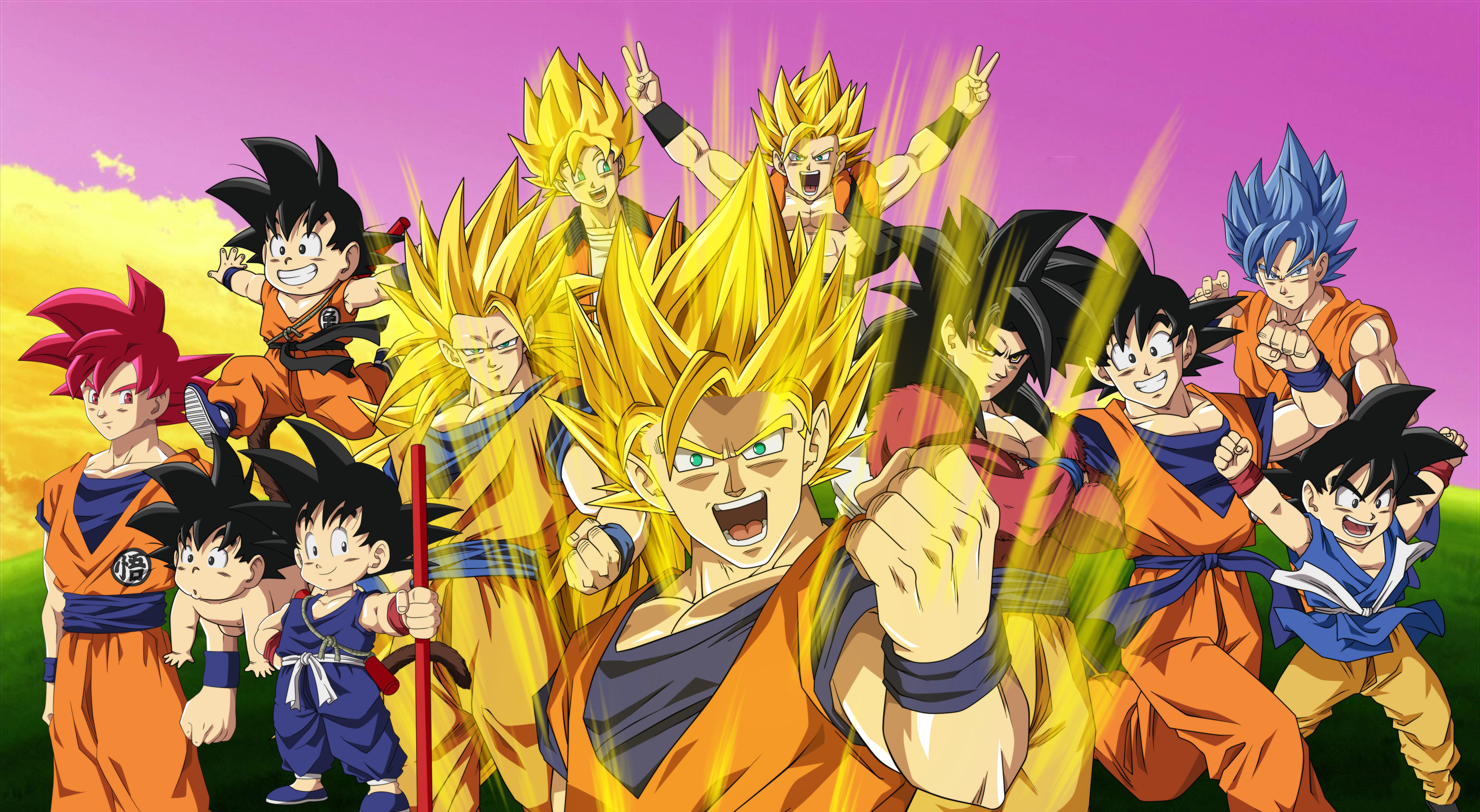 fond d'écran goku,anime,dragon ball,dessin animé,ouvrages d'art