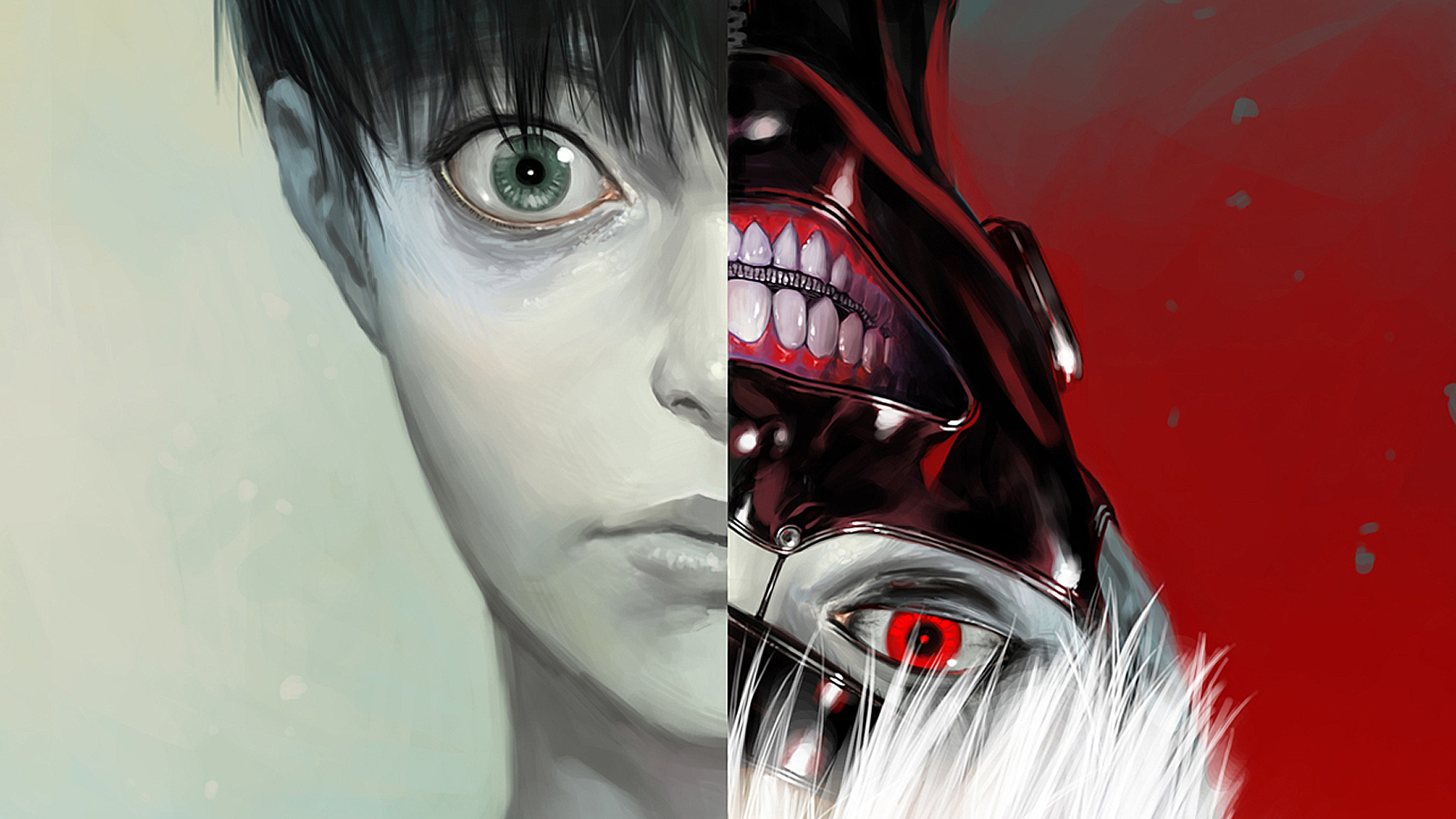 carta da parati kaneki,viso,rosso,testa,capelli neri,occhio