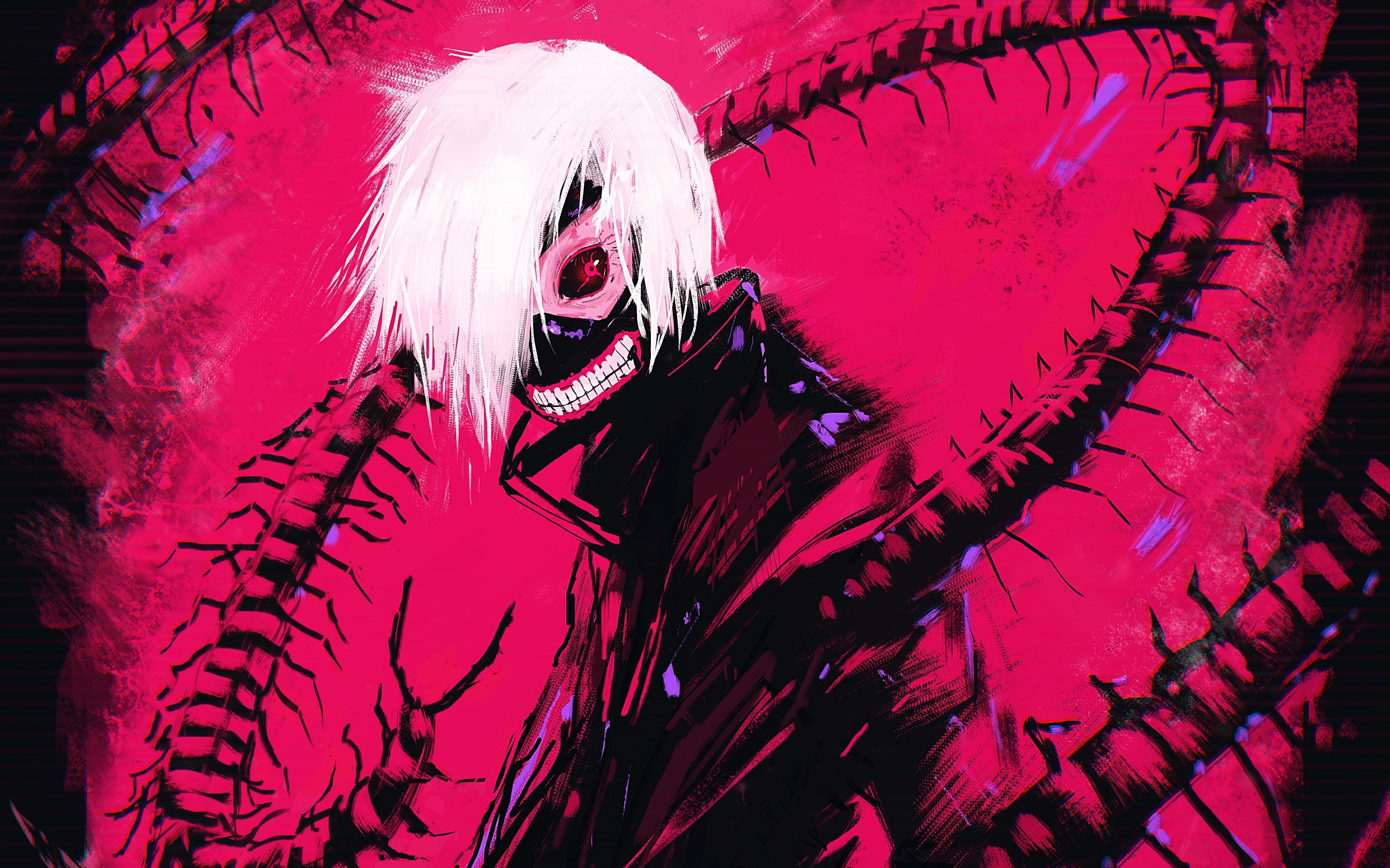 carta da parati kaneki,rosso,rosa,cg artwork,anime,illustrazione