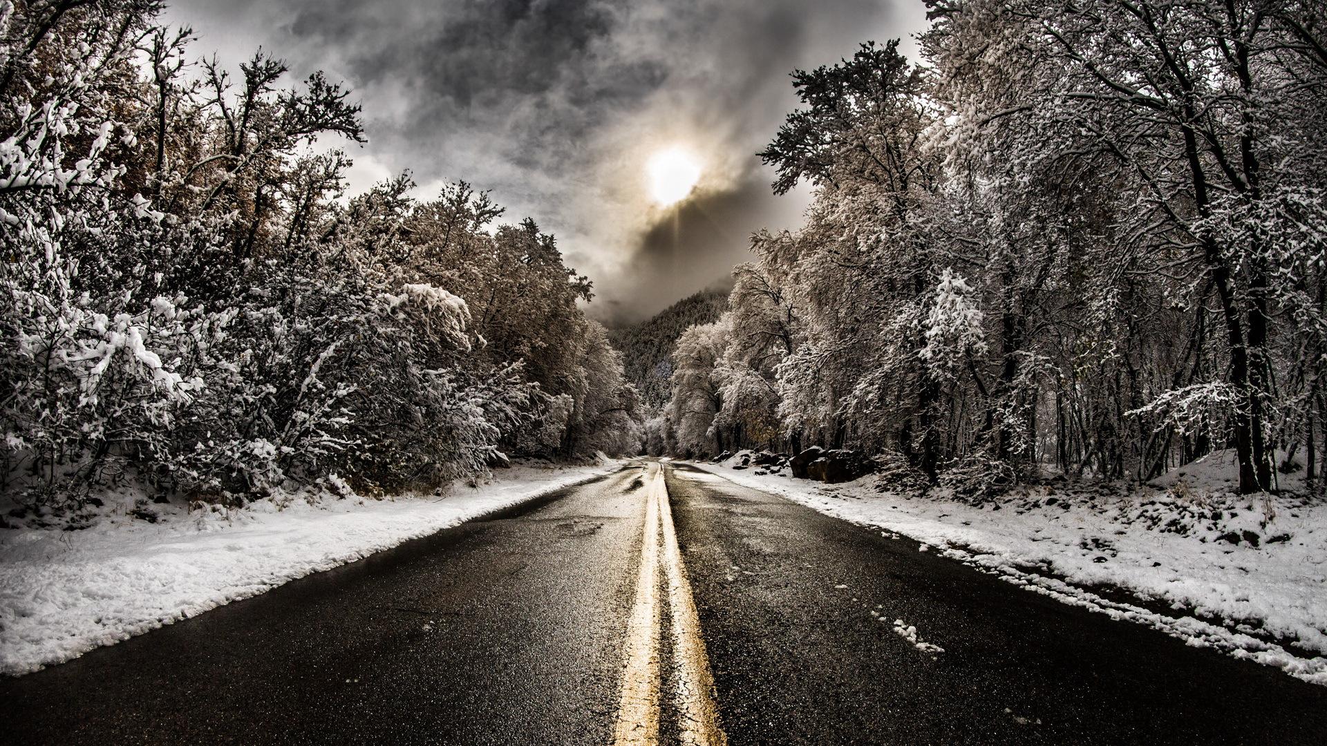 papier peint route,neige,hiver,la nature,ciel,route