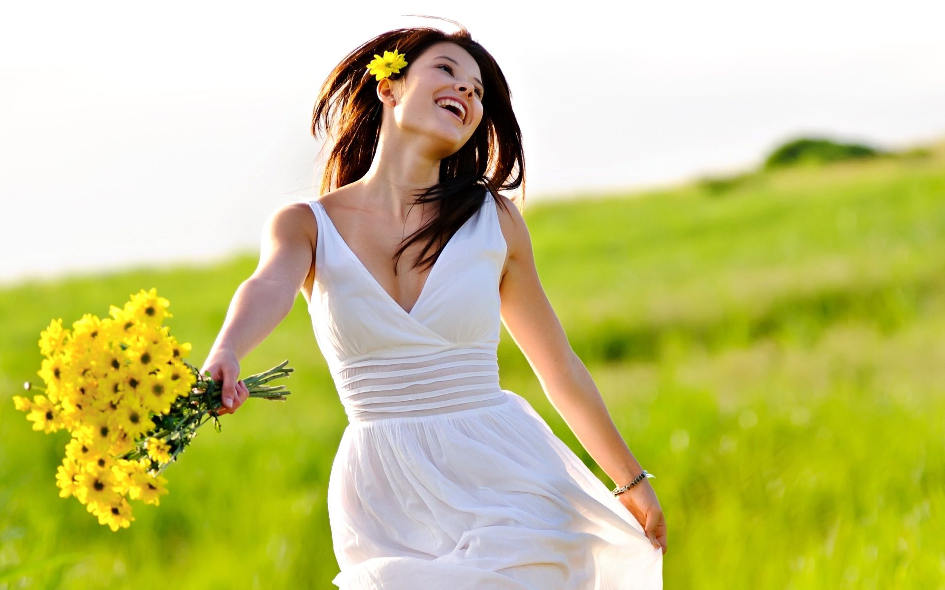 fond d'écran d'humeur,beauté,heureux,prairie,robe,printemps