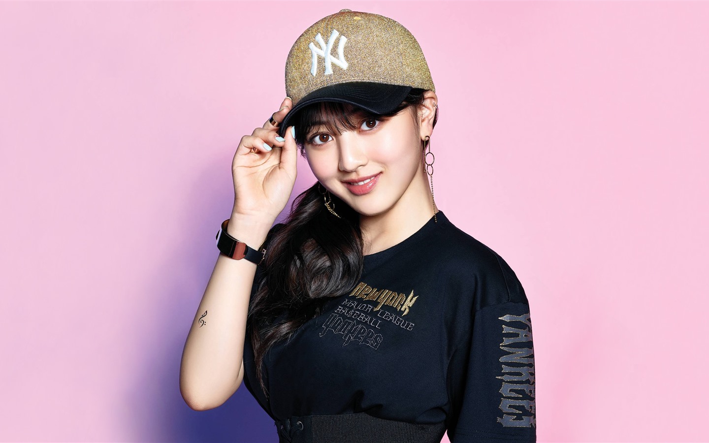 twice wallpaper,clothing,beauty,cap,baseball cap,hat