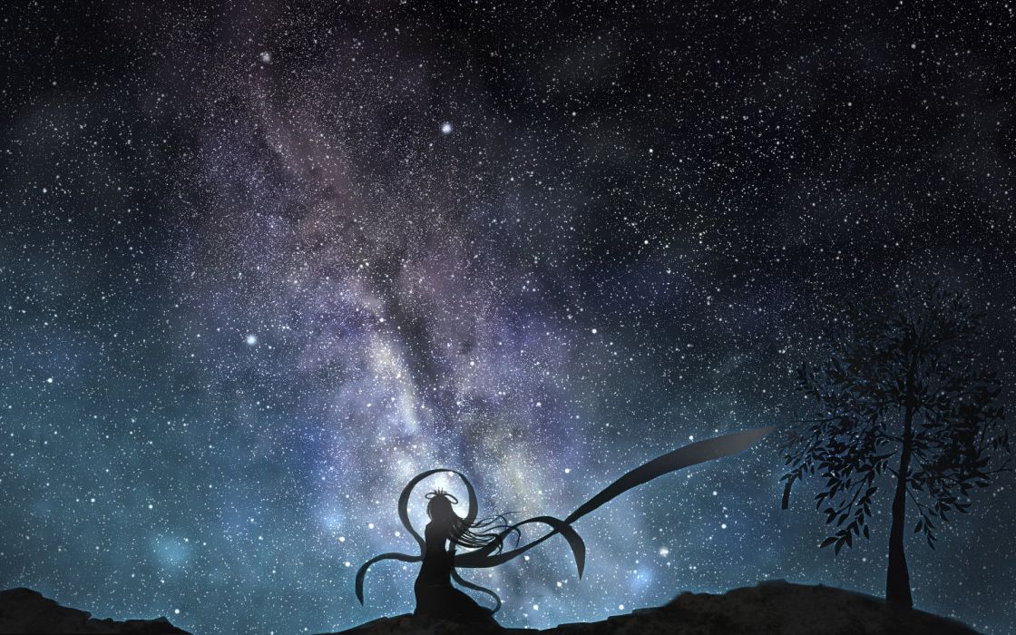 Anime Stars Sky Beauty Alone Wallpaper - Star Night Sky Paintings