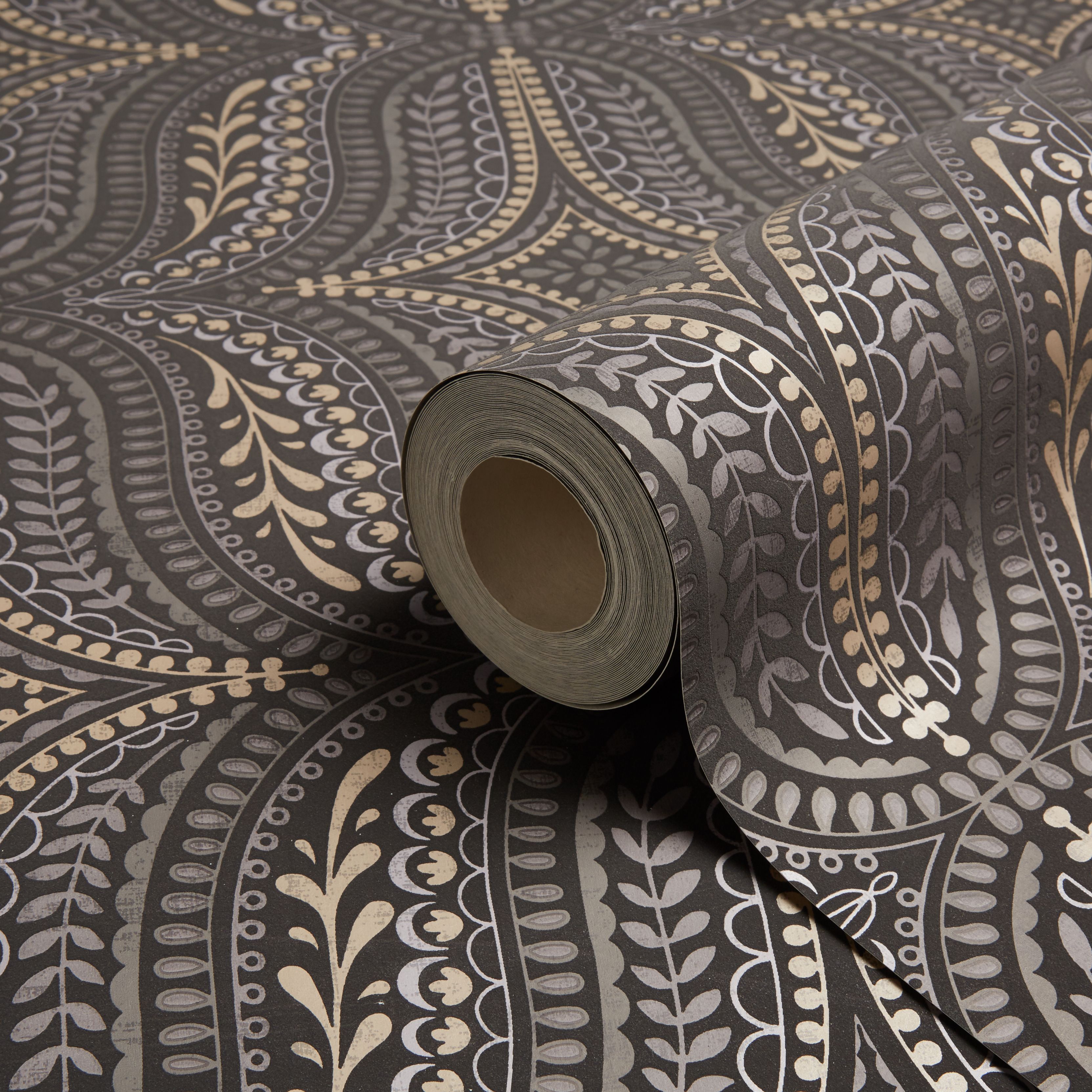 black and gold wallpaper,pattern,brown,textile,motif,visual arts