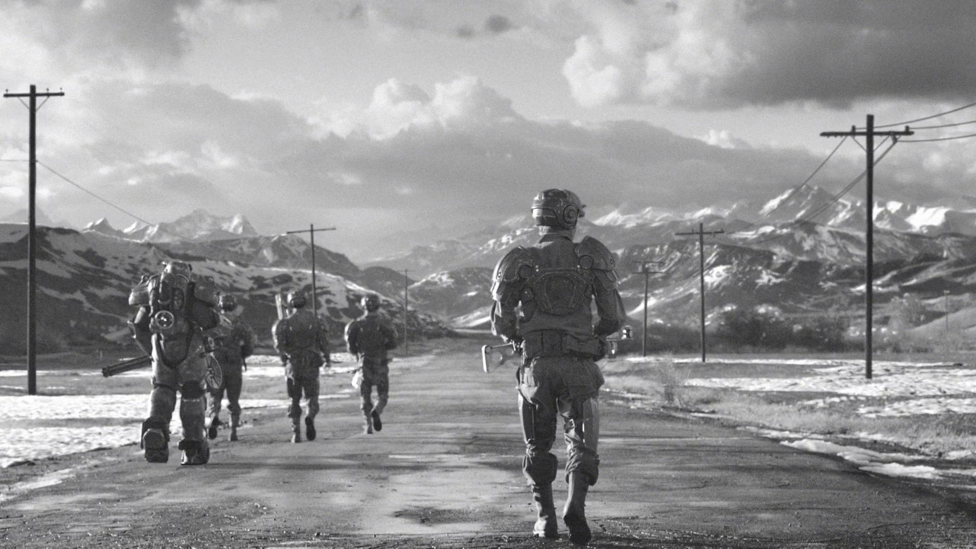 fallout 4 fondo de pantalla,militar,soldado,en pie,ejército,en blanco y negro