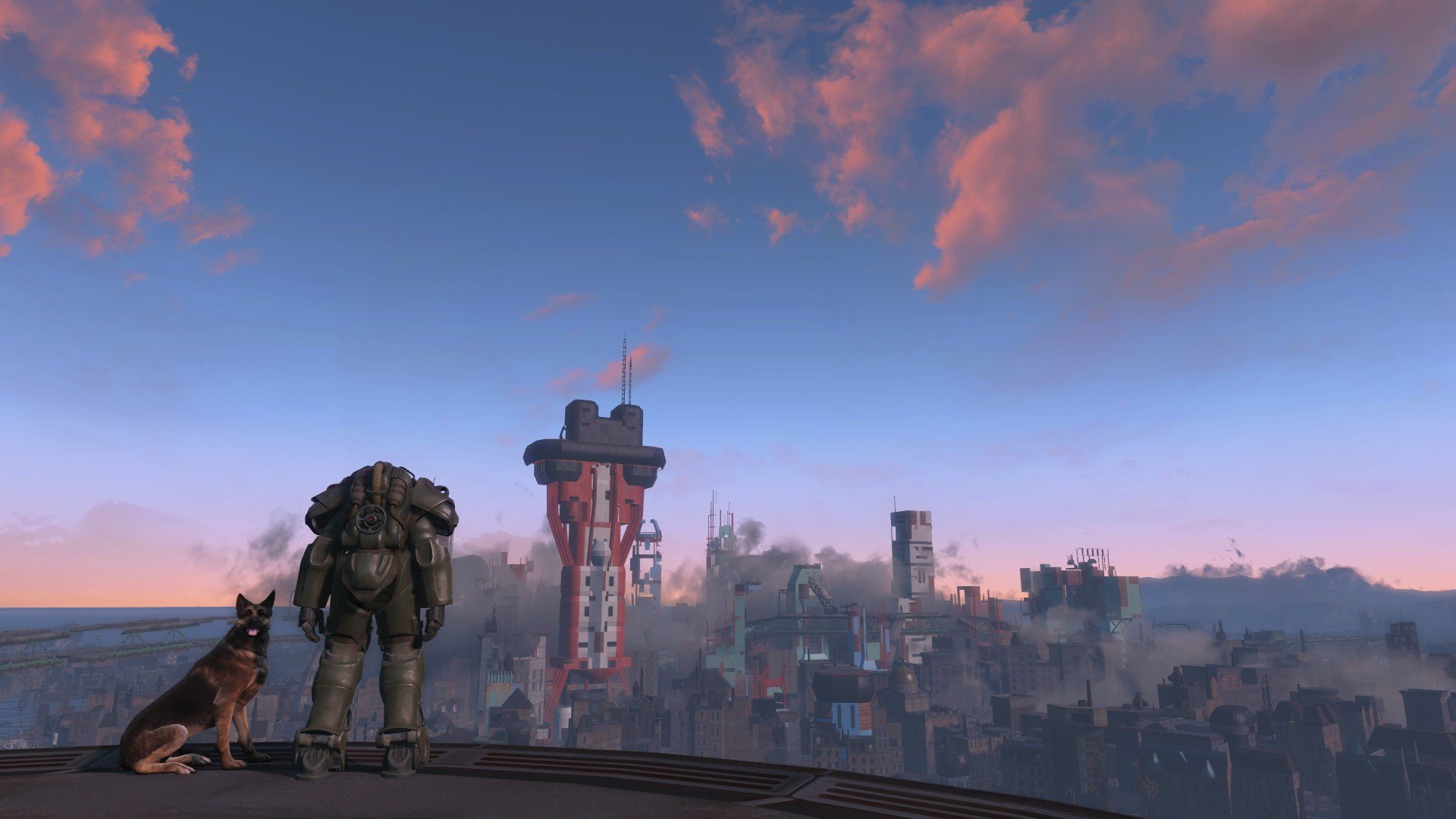 fallout 4 wallpaper,action adventure game,sky,landmark,screenshot,pc game