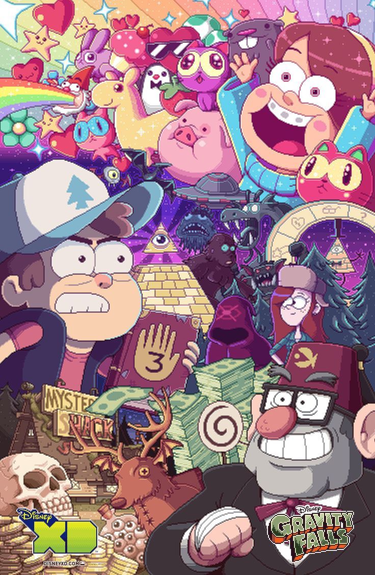 gravity falls wallpaper,cartoon,animated cartoon,text,illustration,design