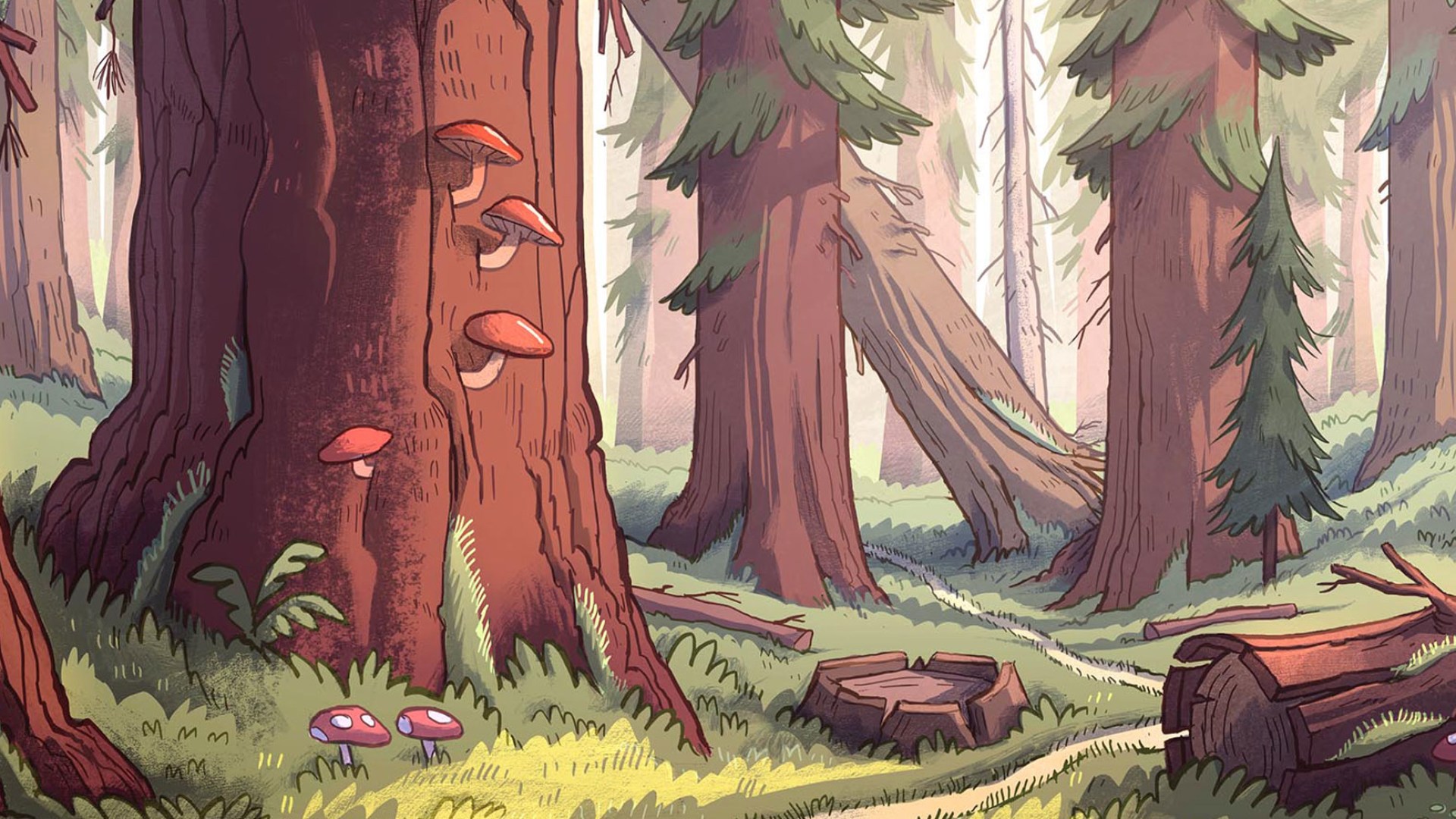 gravedad cae fondo de pantalla,árbol,bosque,maletero,bosque de crecimiento antiguo,dibujos animados