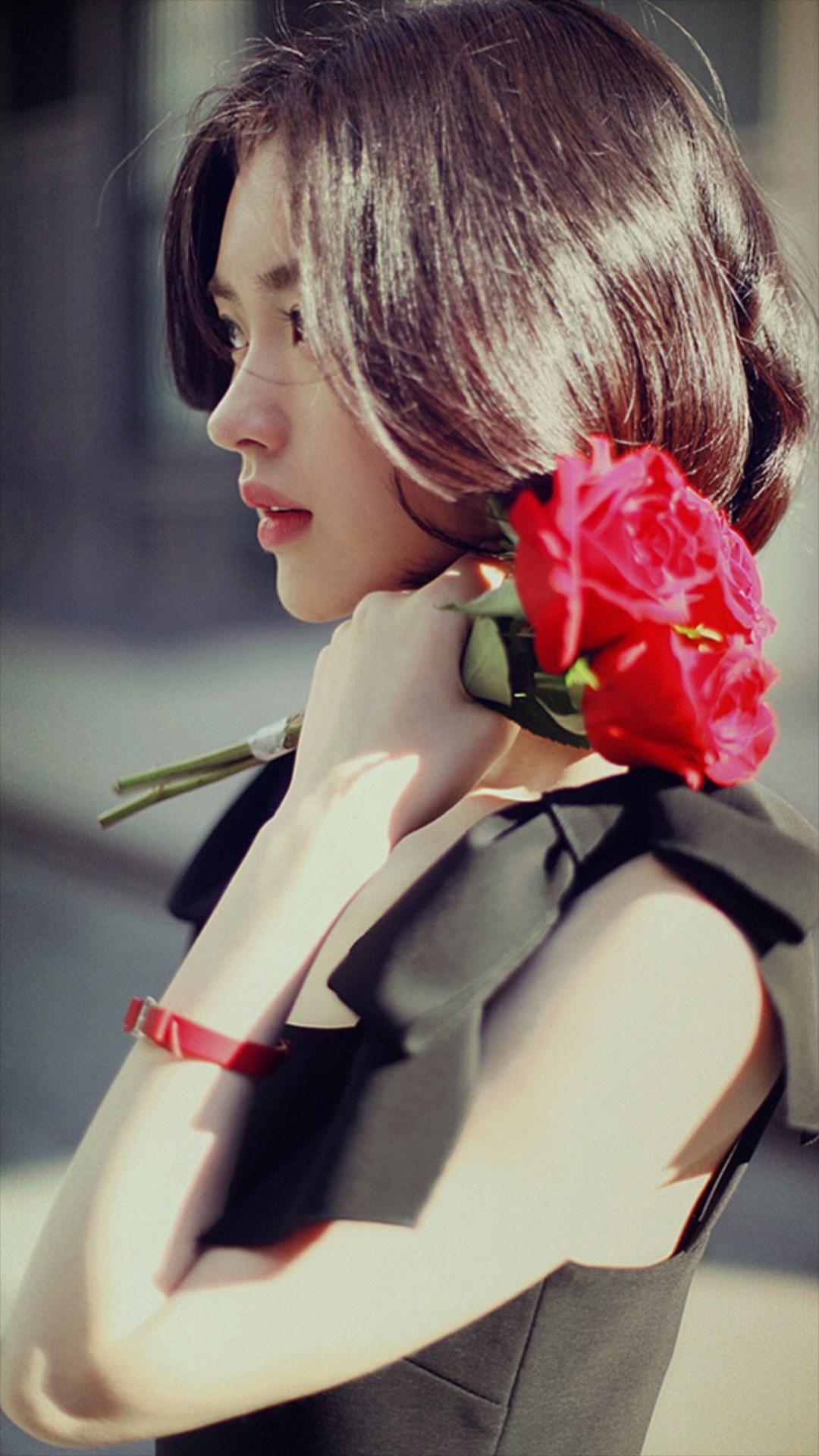 aesthetic wallpaper,hair,hairstyle,shoulder,lip,flower