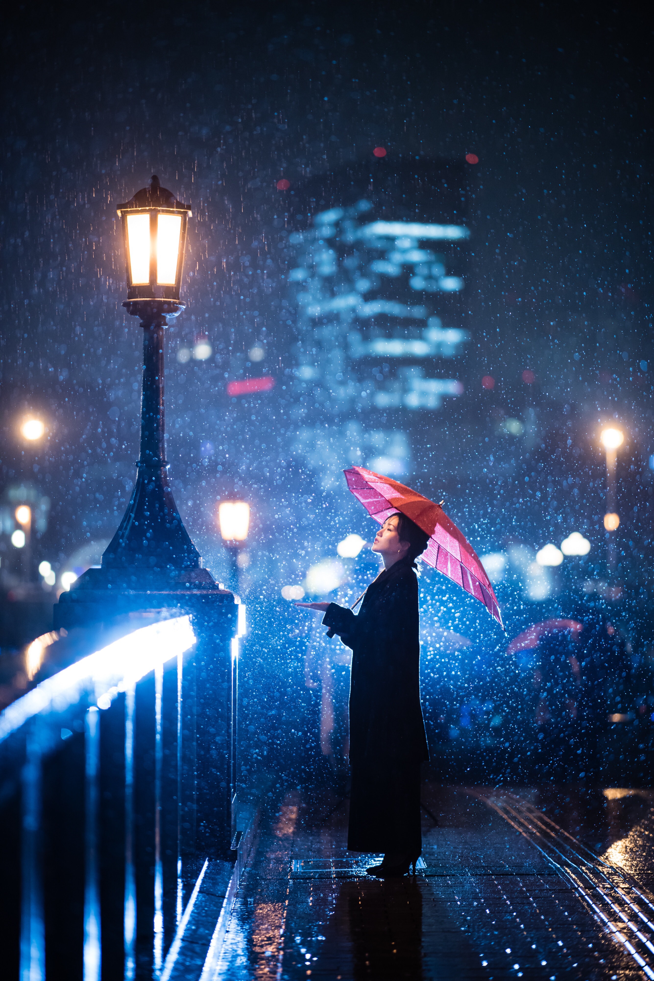 schermata di blocco sfondo hd,pioggia,ombrello,notte,buio,evento