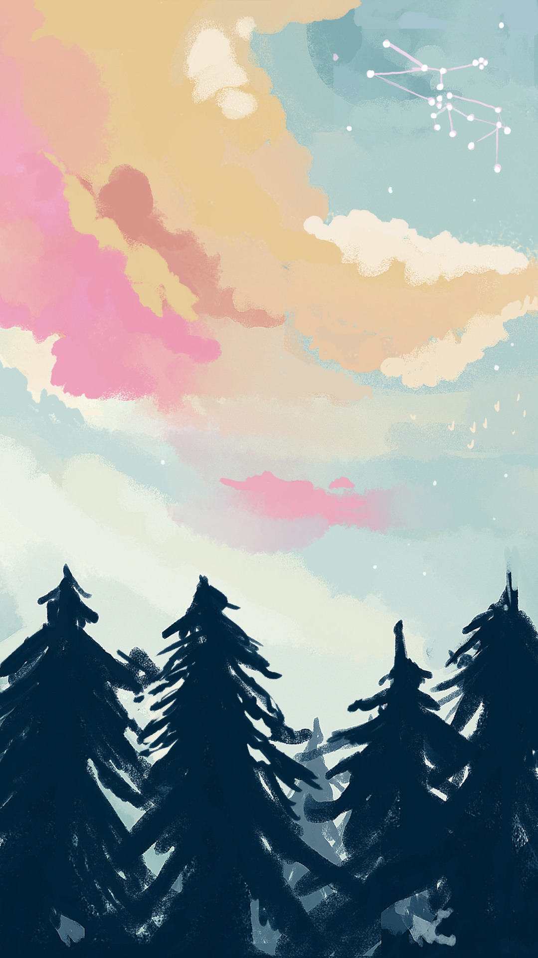 귀여운 텀블러 배경 화면,하늘,나무,구름,삽화,만화