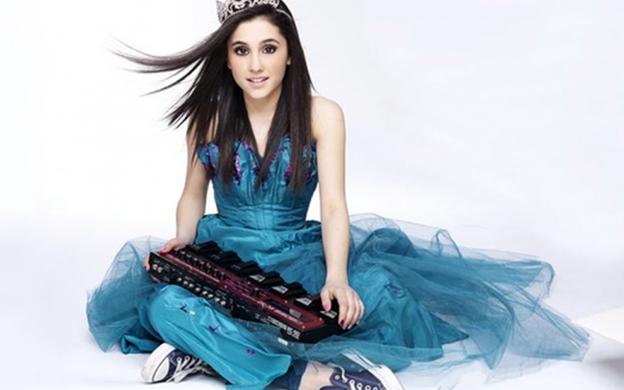 ariana grande wallpaper,musical instrument,sitting,photo shoot,dress,long hair