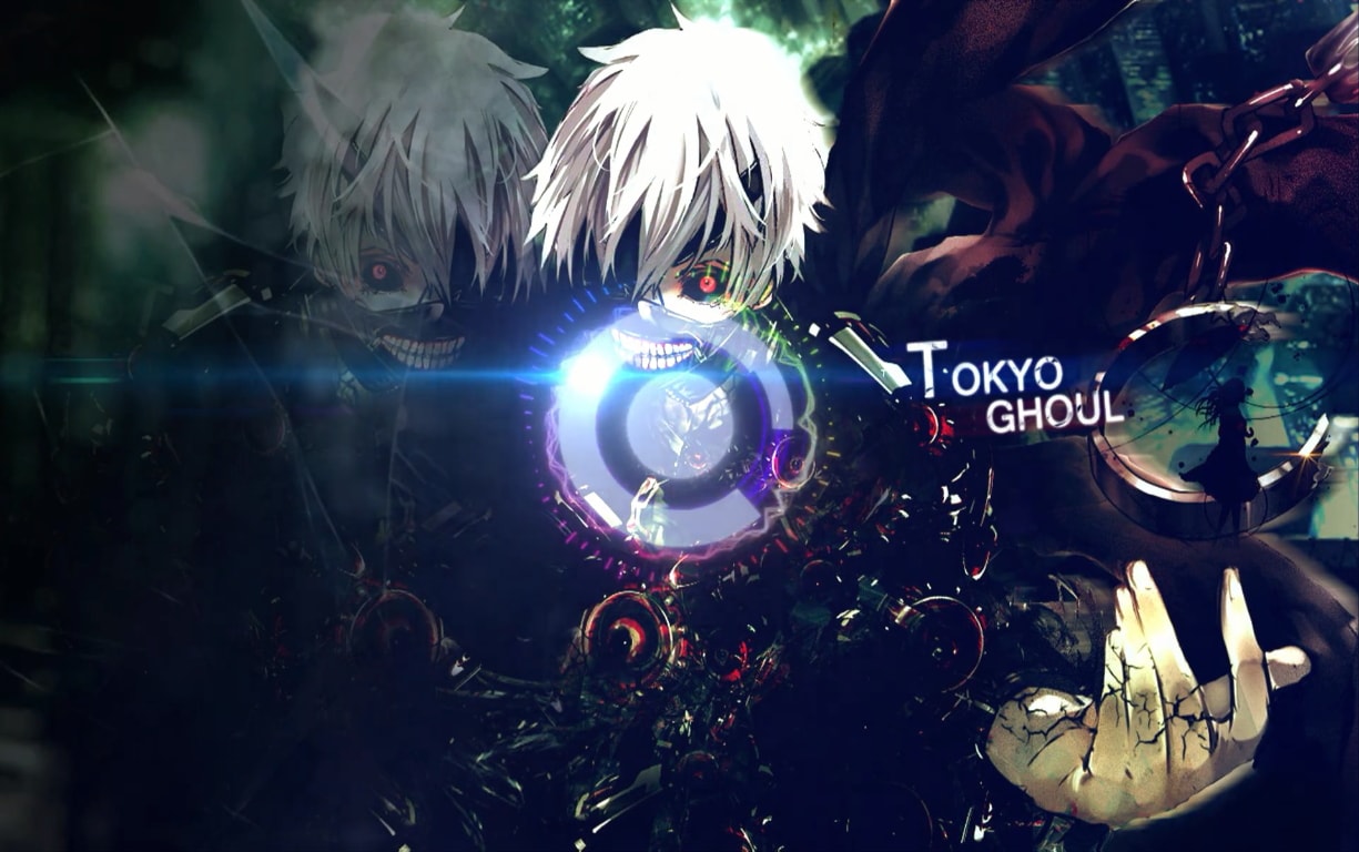 carta da parati tokyo ghoul,buio,anime,cg artwork,disegno grafico,font