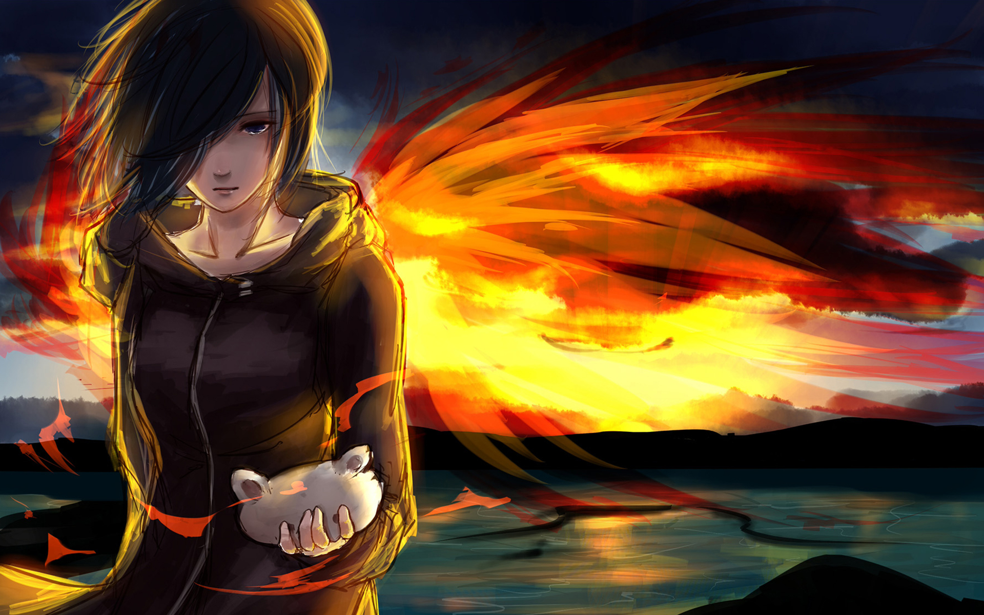 tokyo ghoul wallpaper,cg artwork,cartoon,anime,long hair,sky