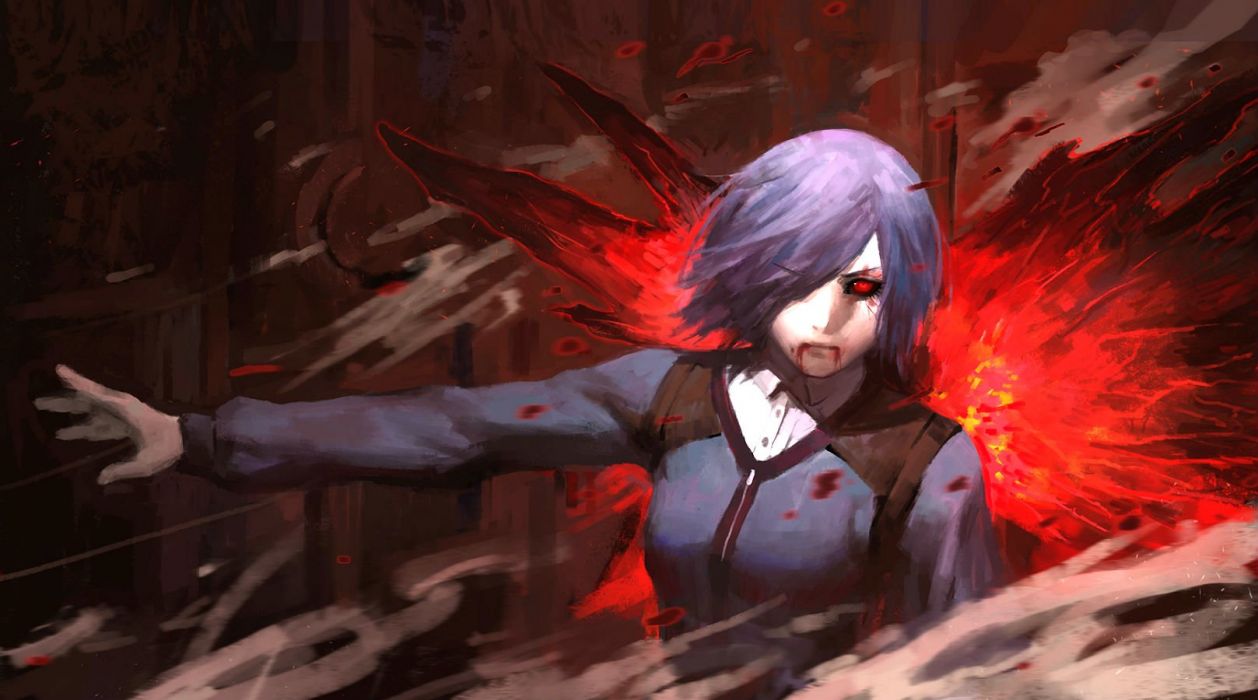 tokyo ghoul fondo de pantalla,cg artwork,anime,cabello negro,cabello rojo,personaje de ficción