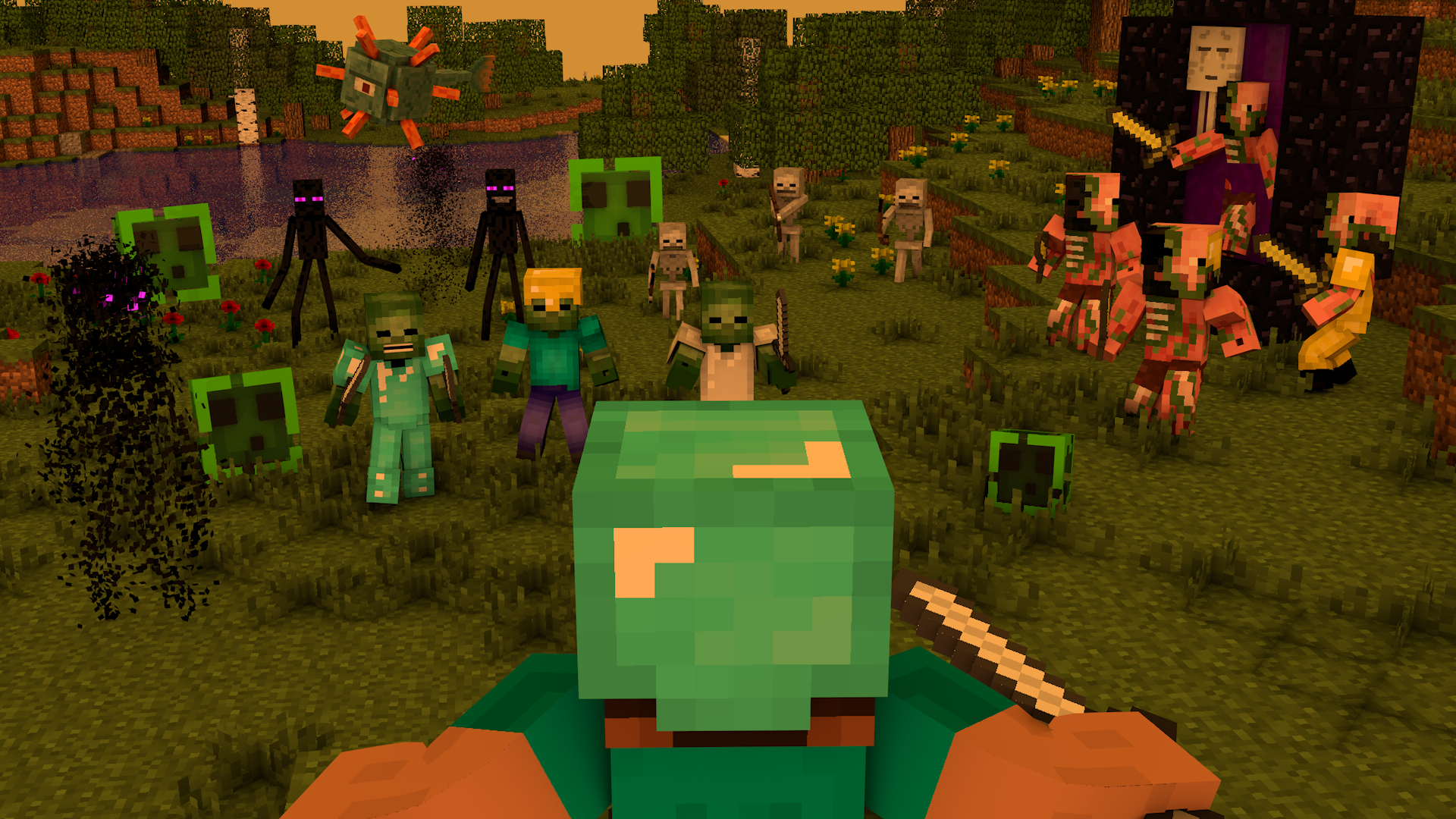 fondo de pantalla de minecraft,verde,juego de pc,árbol,captura de pantalla,software de videojuegos