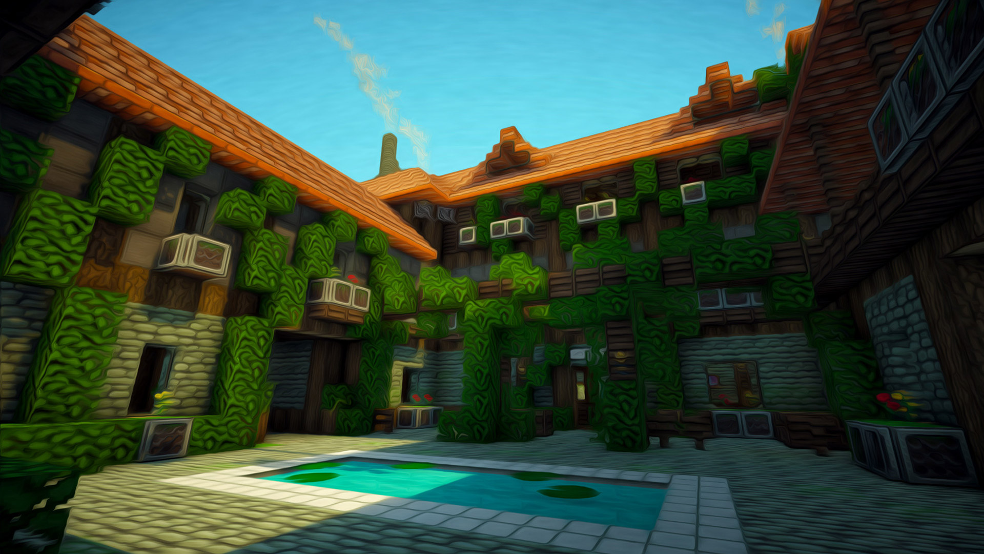 minecraft wallpaper,biome,building,house,screenshot,adventure game