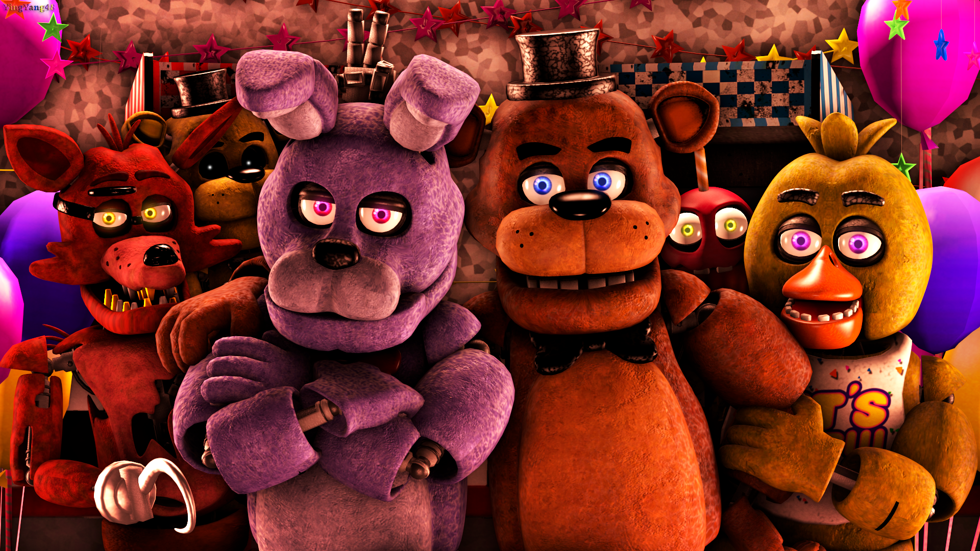 five nights at freddy's wallpaper,animated cartoon,stuffed toy,animation,toy,cartoon