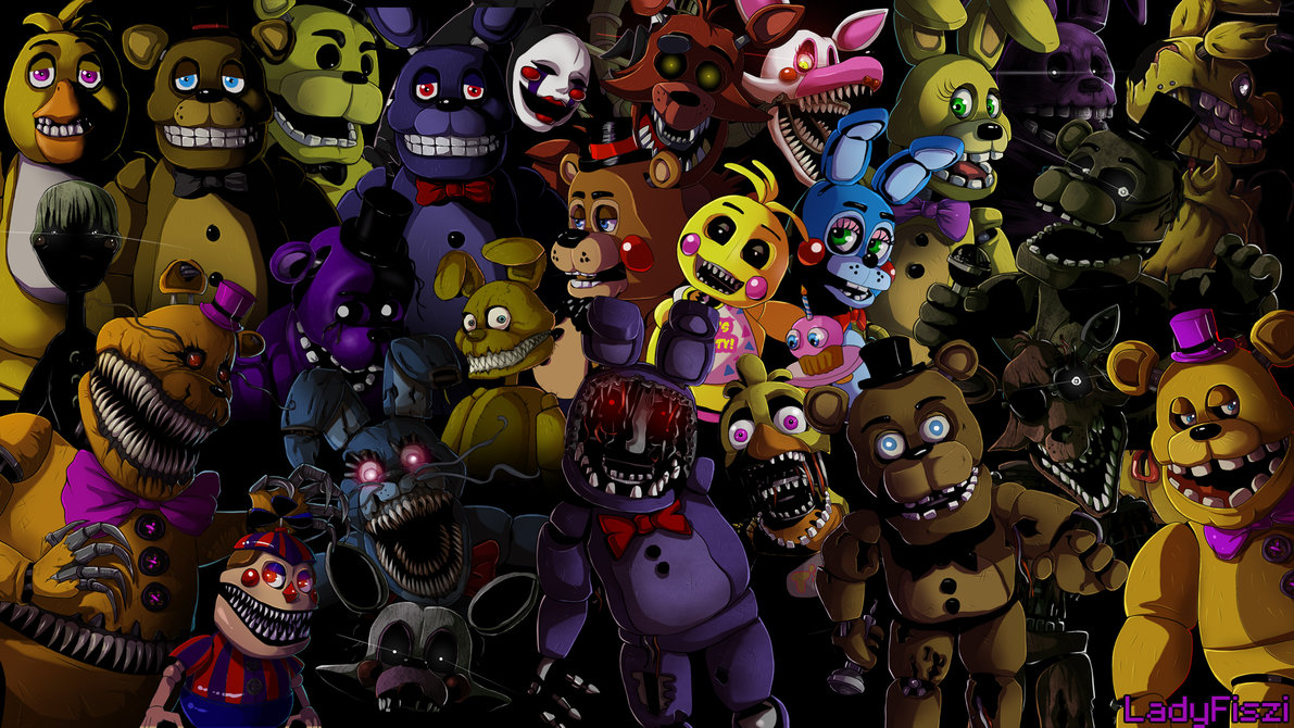 five nights at freddy's wallpaper,fictional character,toy,fiction,action figure,animated cartoon