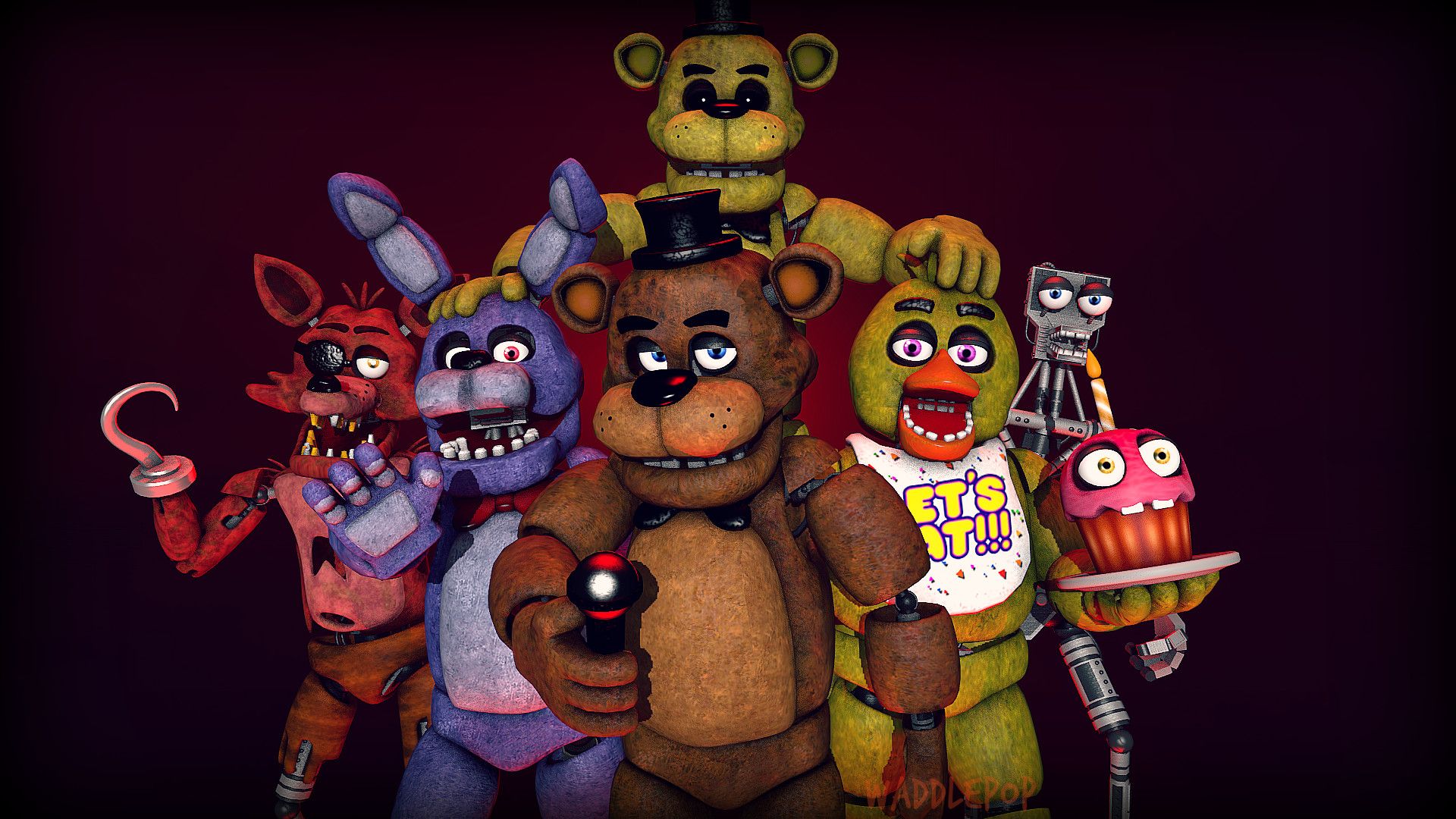 five nights at freddy's wallpaper,animated cartoon,cartoon,toy,animation,teddy bear