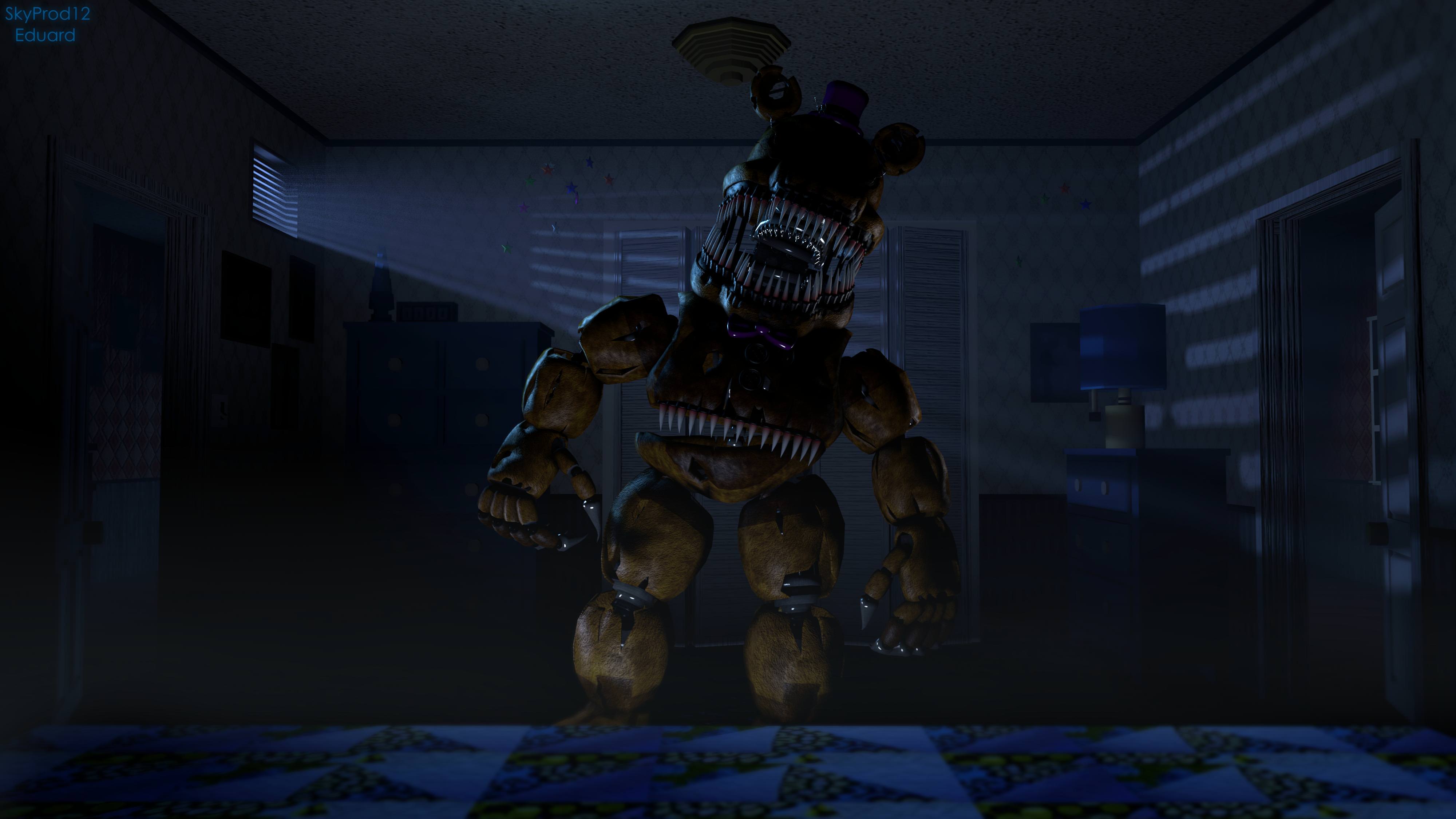 five nights at freddy's wallpaper,blue,pc game,screenshot,darkness,digital compositing