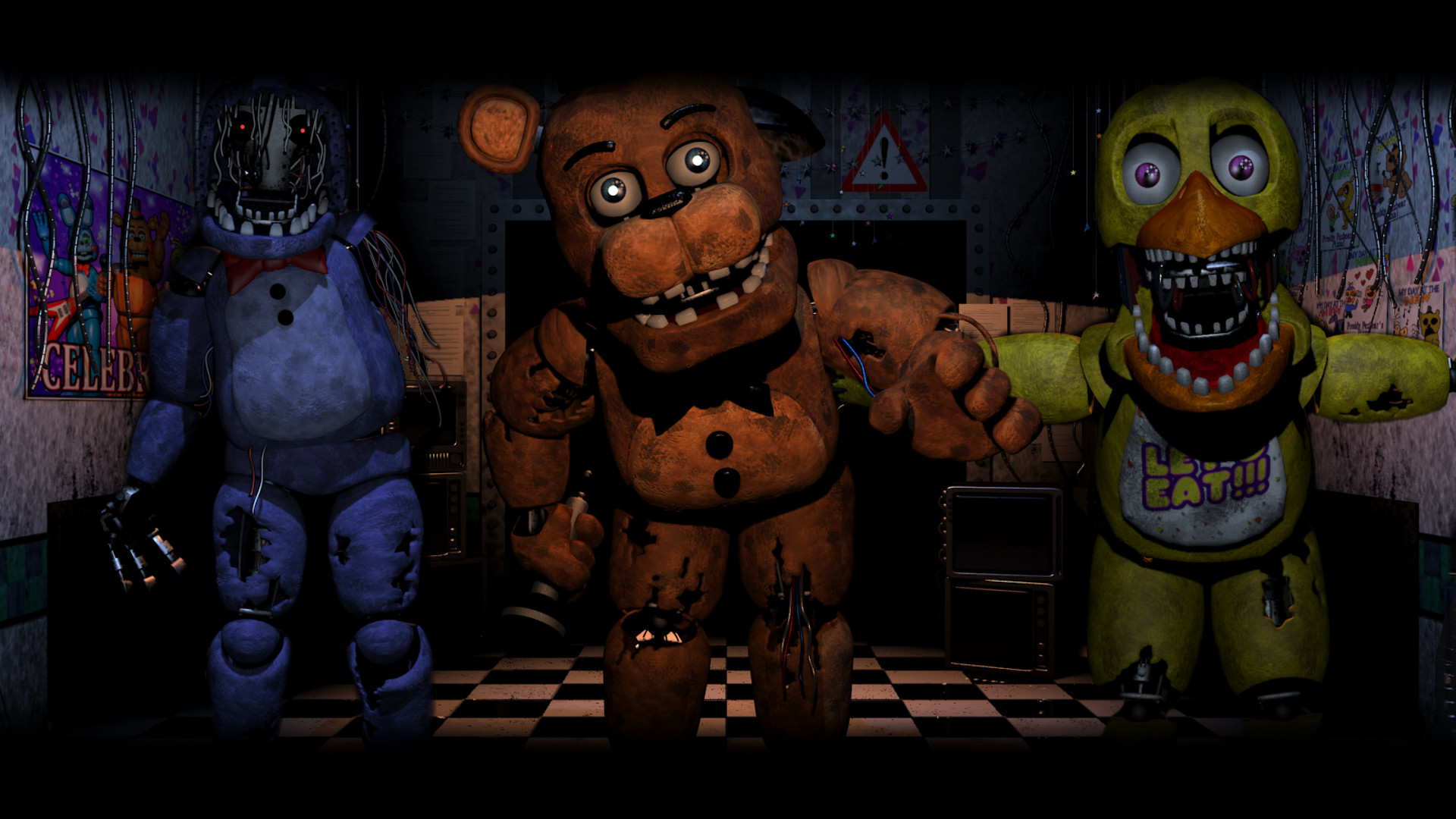 five nights at freddy's wallpaper,fiction,toy,animation,cartoon,darkness