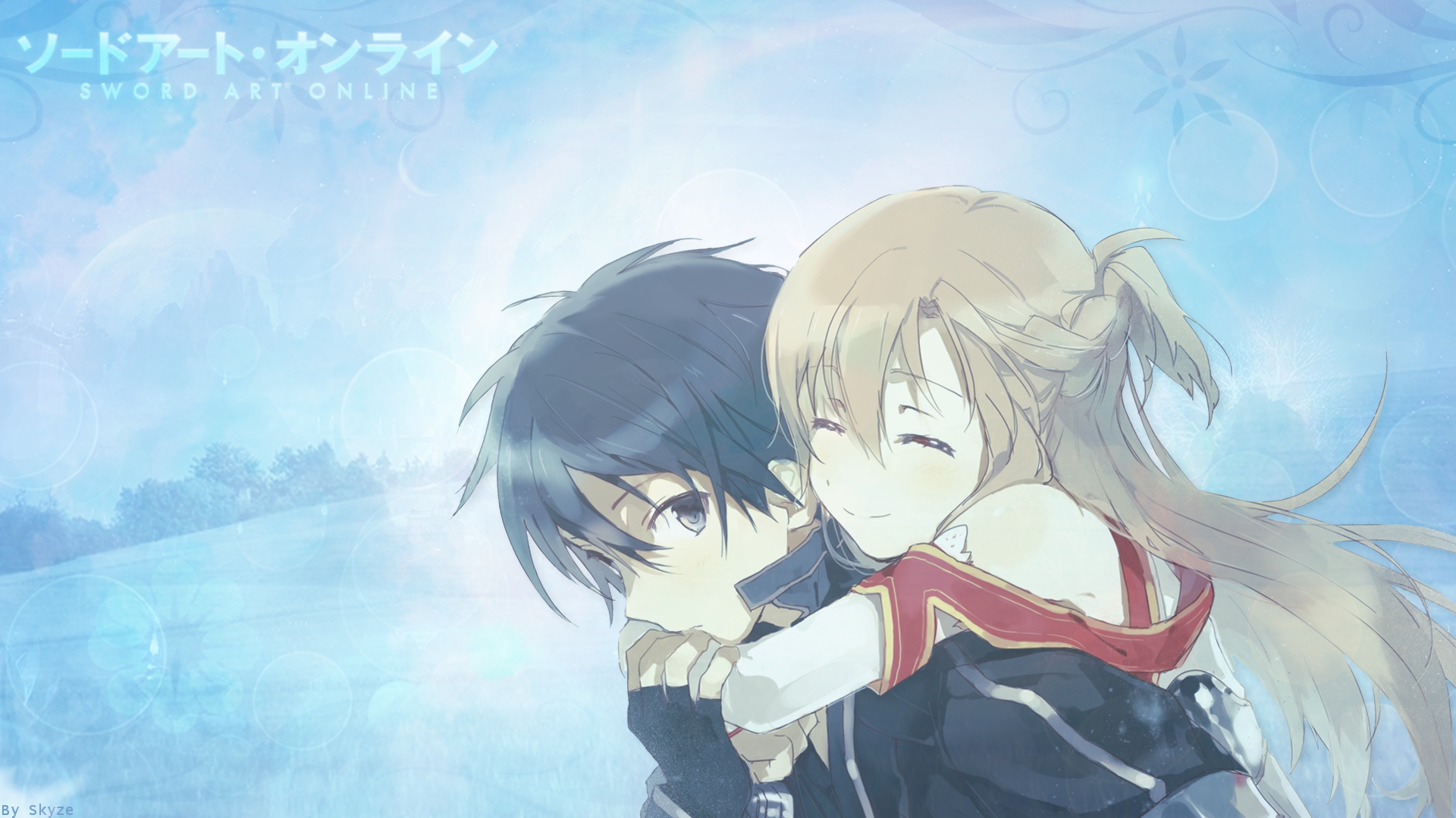 sao wallpaper,anime,cartoon,sky,cg artwork,interaction