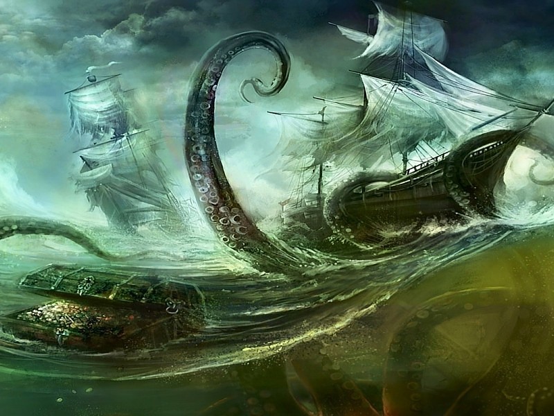 Kraken Attack Ships Hd Wallpaper - Pirates Of The Caribbean Kraken Art
