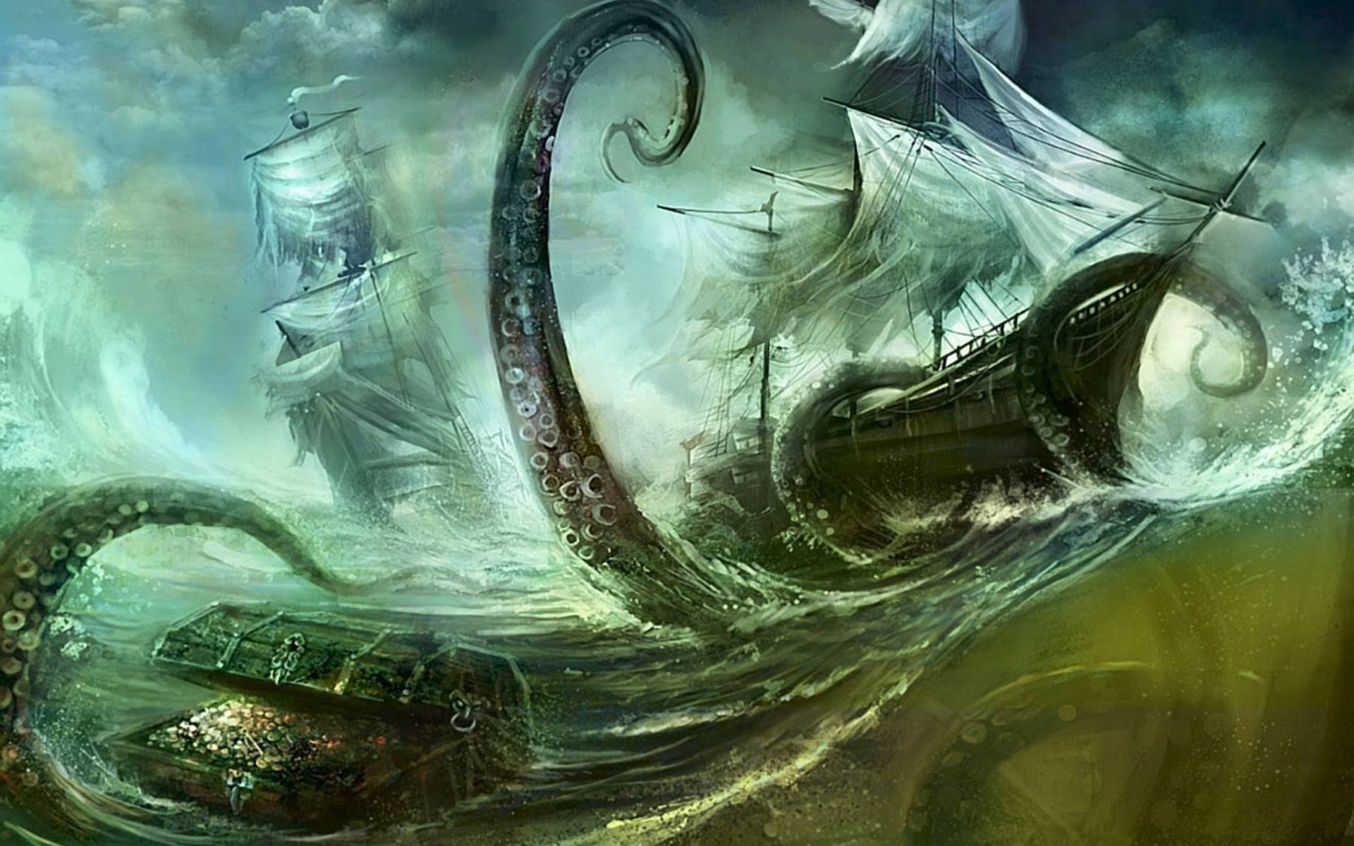 kraken tapete,cg kunstwerk,illustration,drachen,grafikdesign,kunst